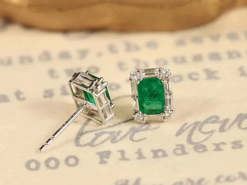18K White Gold Earrings with Real Natural Emerald Gemstones - Luxury Diamond Jewelry for Women - Perfect for Weddings, Parties & Special Occasions