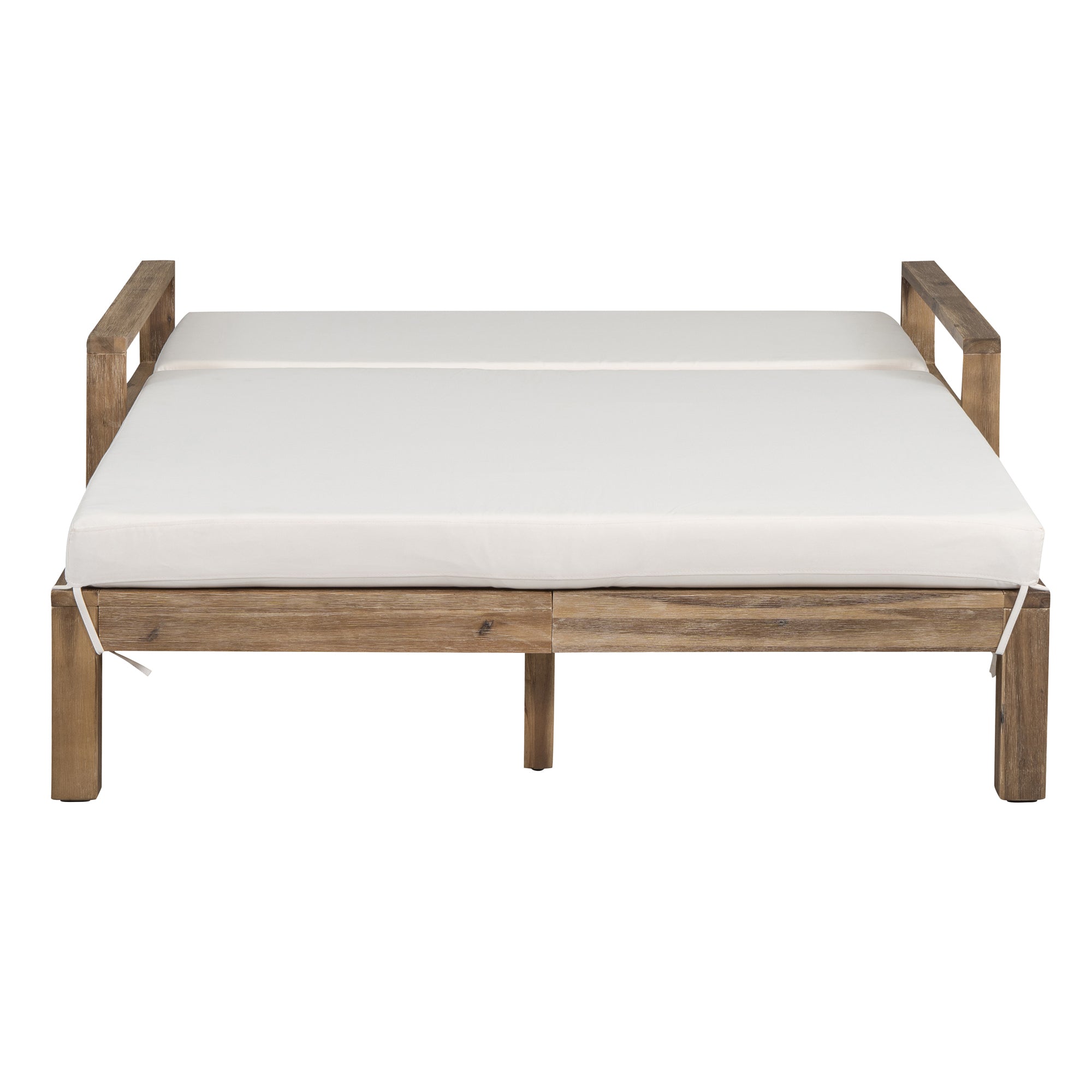 Farmhouse Style Wooden Outdoor Sunbed - 2 Person Daybed for Poolside, Garden & Backyard Relaxation | Weather-Resistant Beige Finish | Perfect for Lounging, Sunbathing & Outdoor Entertaining