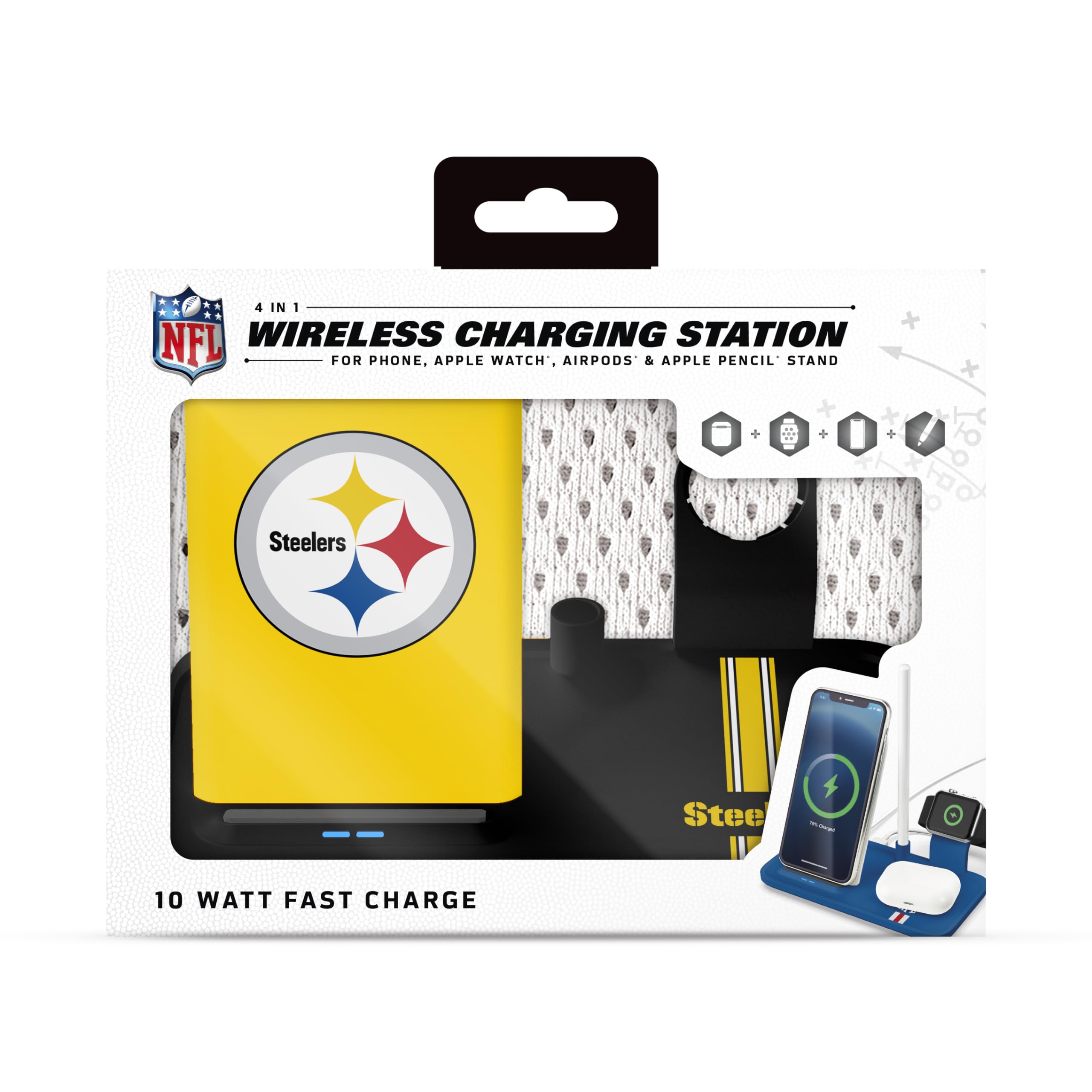 SOAR NFL 4-in-1 Wireless Charging Station for iPhone, Apple Watch, AirPods & Apple Pencil - Fast Qi Charging Dock - Perfect for Home, Office & Travel Use