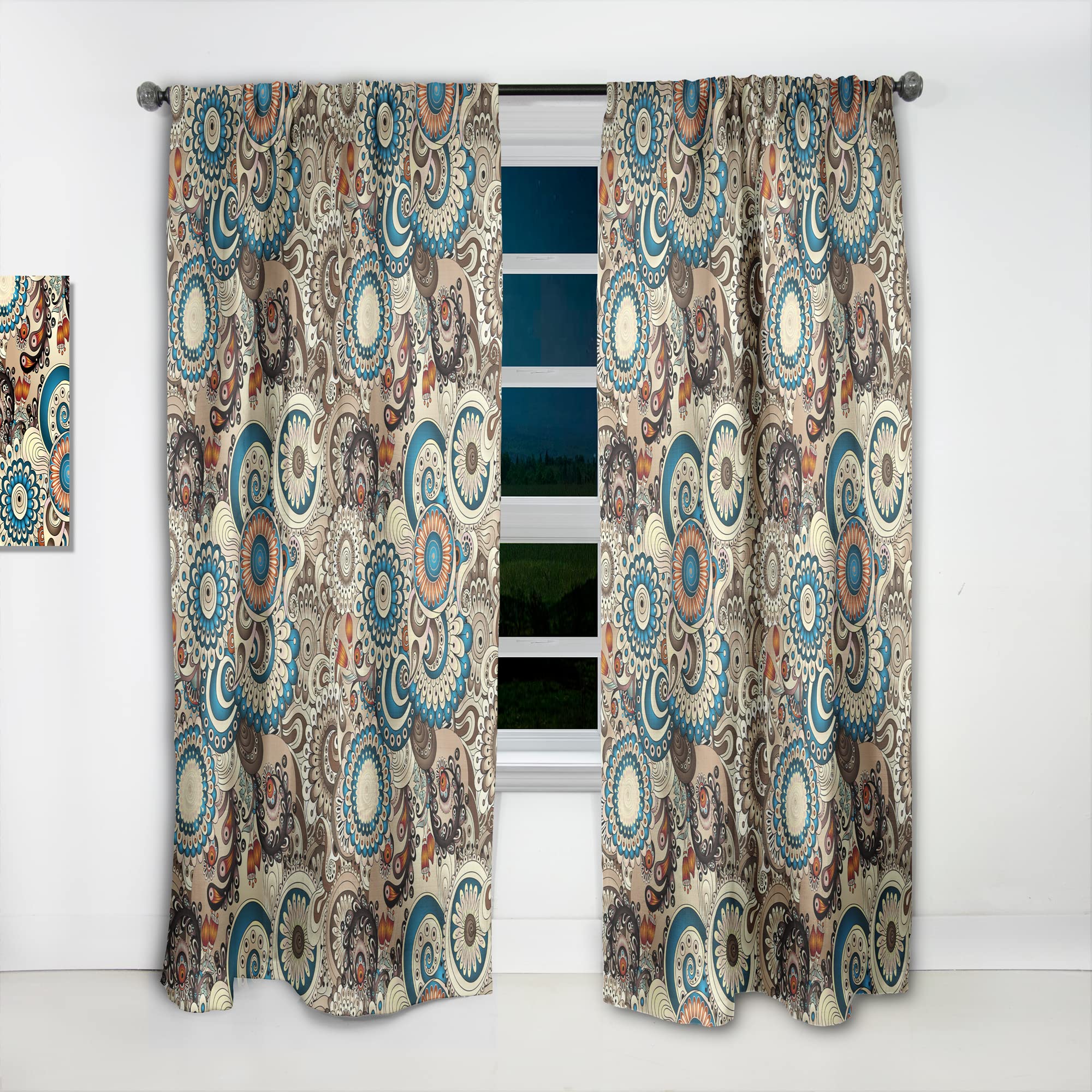 Floral Doodle & Cucumber Print Thermal Insulated Curtains - Single Panel 52x108 - Elegant Window Treatments for Bedroom & Living Room | Perfect for Home Decor, Light Control & Privacy