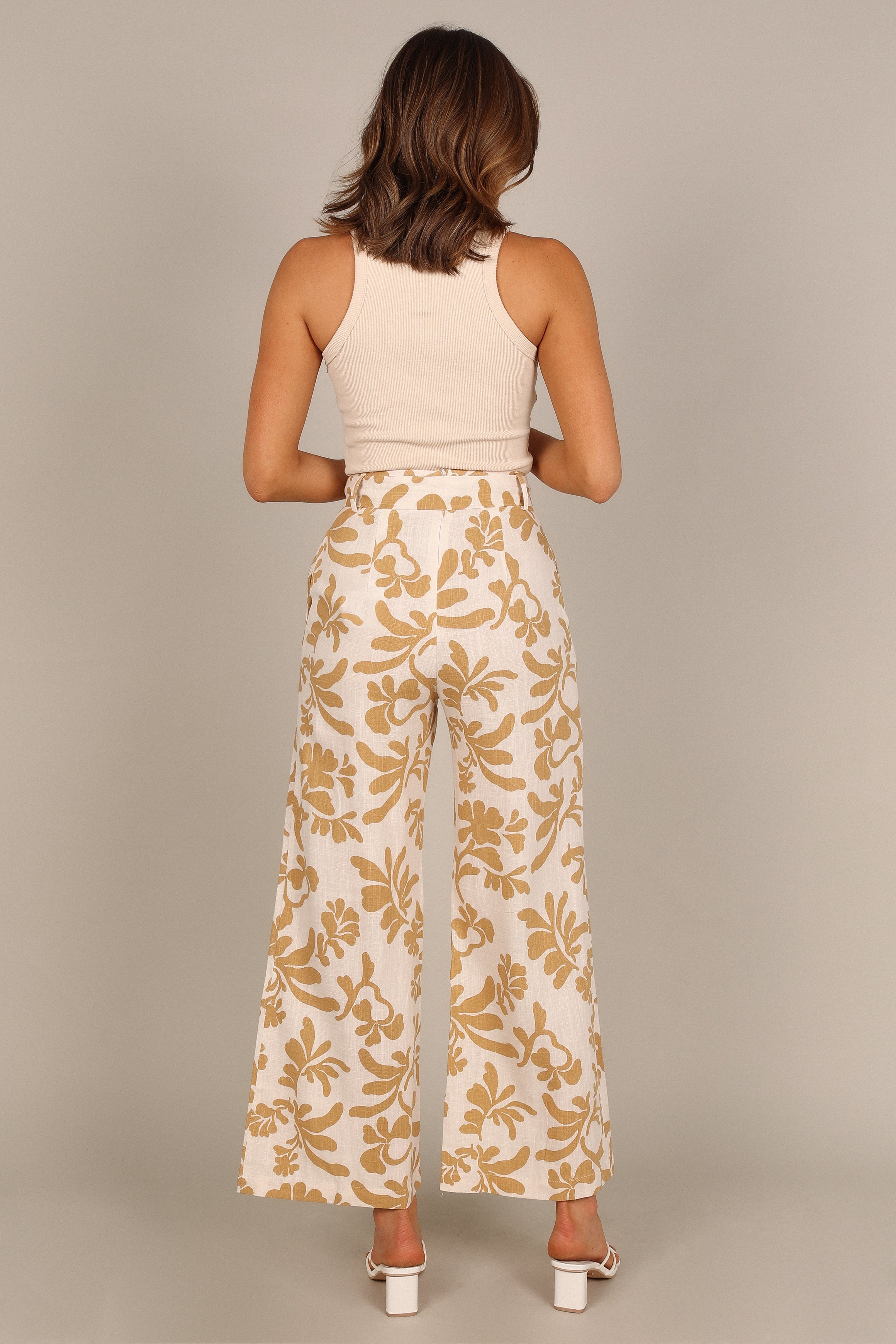 Digby High Waisted Pants for Women - Comfortable Tan Print Trousers with Stretchy Waistband | Perfect for Office, Travel & Casual Wear