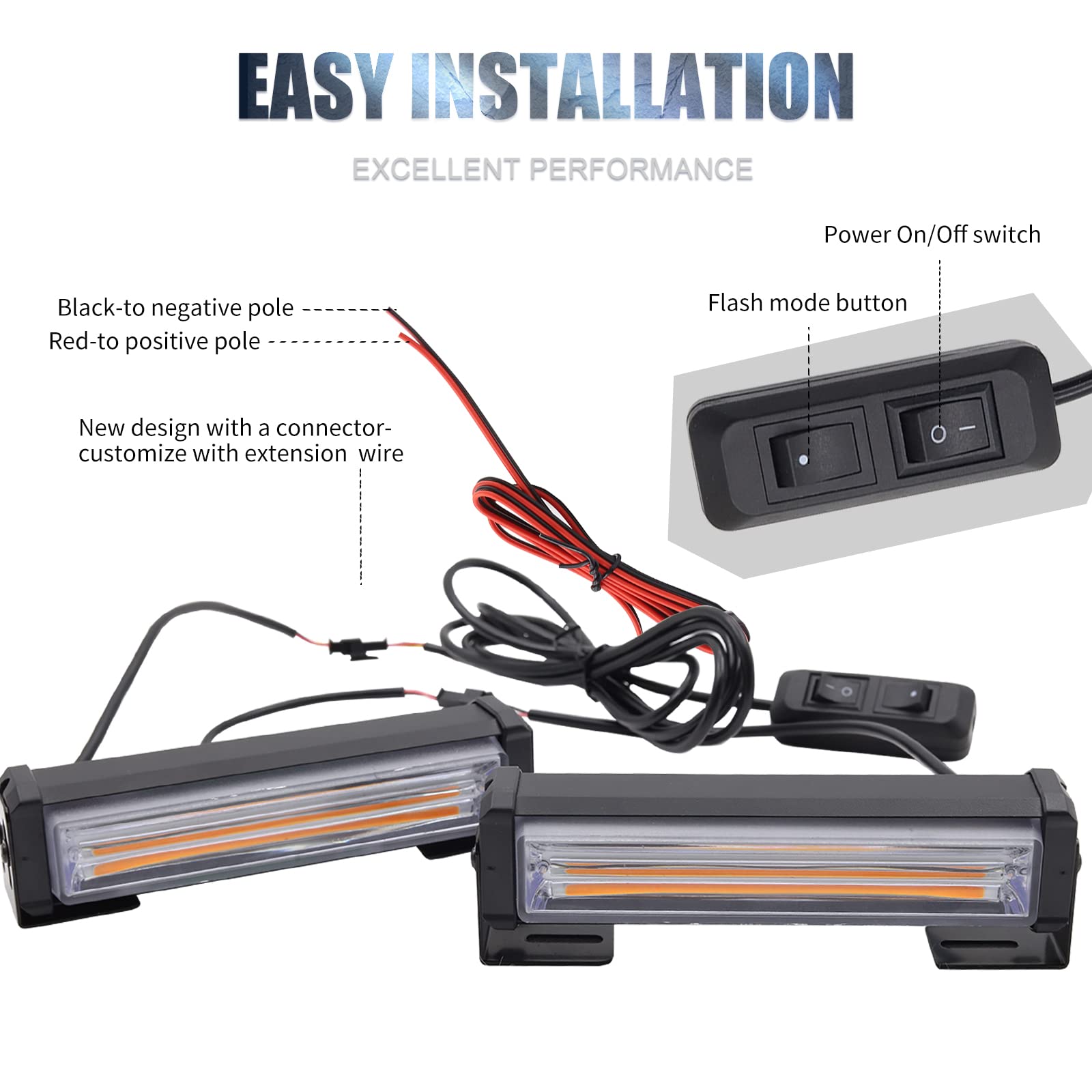 2PCS Amber COB LED Grille Lights - Daytime Running Lights & Emergency Warning Strobe Lights for Trucks, Construction Vehicles | Durable Surface Mount Front Grille Lights for Enhanced Road Safety & Visibility