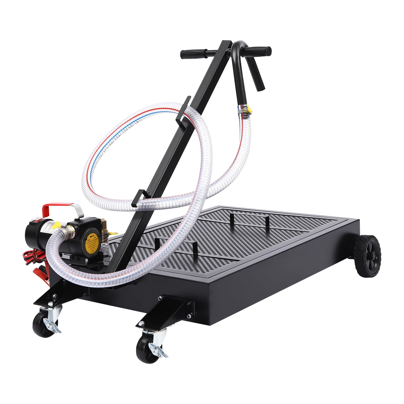 15 Gallon Low Profile Oil Drain Pan with Electric Pump - Large Capacity Oil Change Pan for Trucks & RVs | 8.2ft Hose, Rotatable Handle & Swivel Caster Wheels | Rolling Drain Cart for Easy Garage Maintenance & DIY Auto Repairs