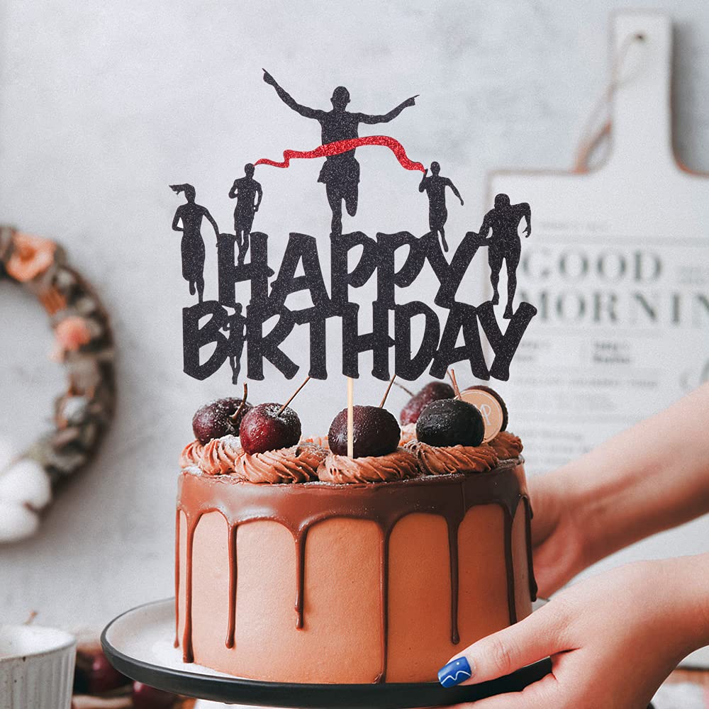Marathon Happy Birthday Cake Topper - Runners Cake Decor for Athletics, Cross Country & Marathon Parties | Perfect for Sports-Themed Birthday Celebrations & Running Enthusiasts