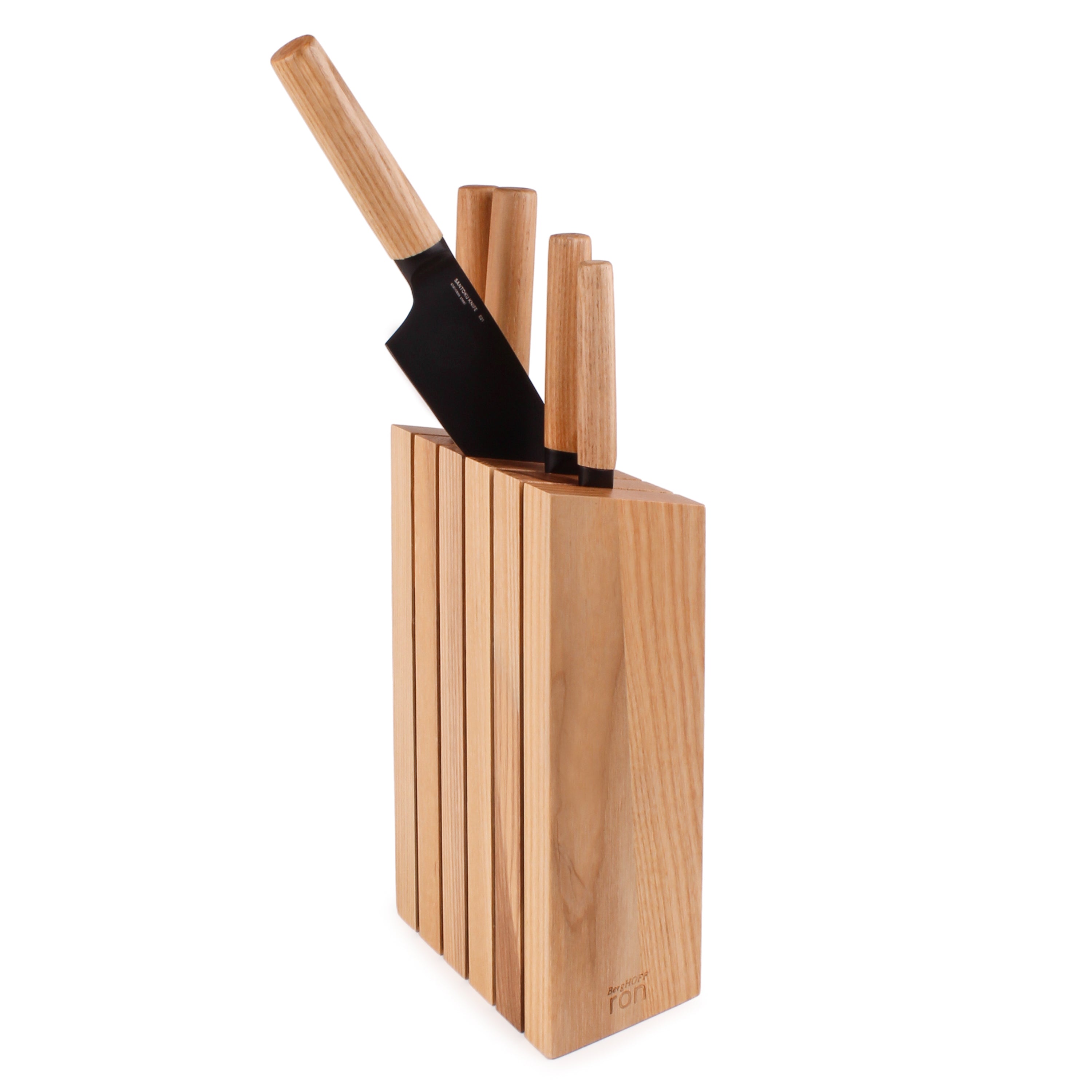 BergHOFF Ron 6-Piece Stainless Steel Knife Block Set with Natural Wood Stand - Perfect for Home Kitchen, Cooking, and Food Preparation