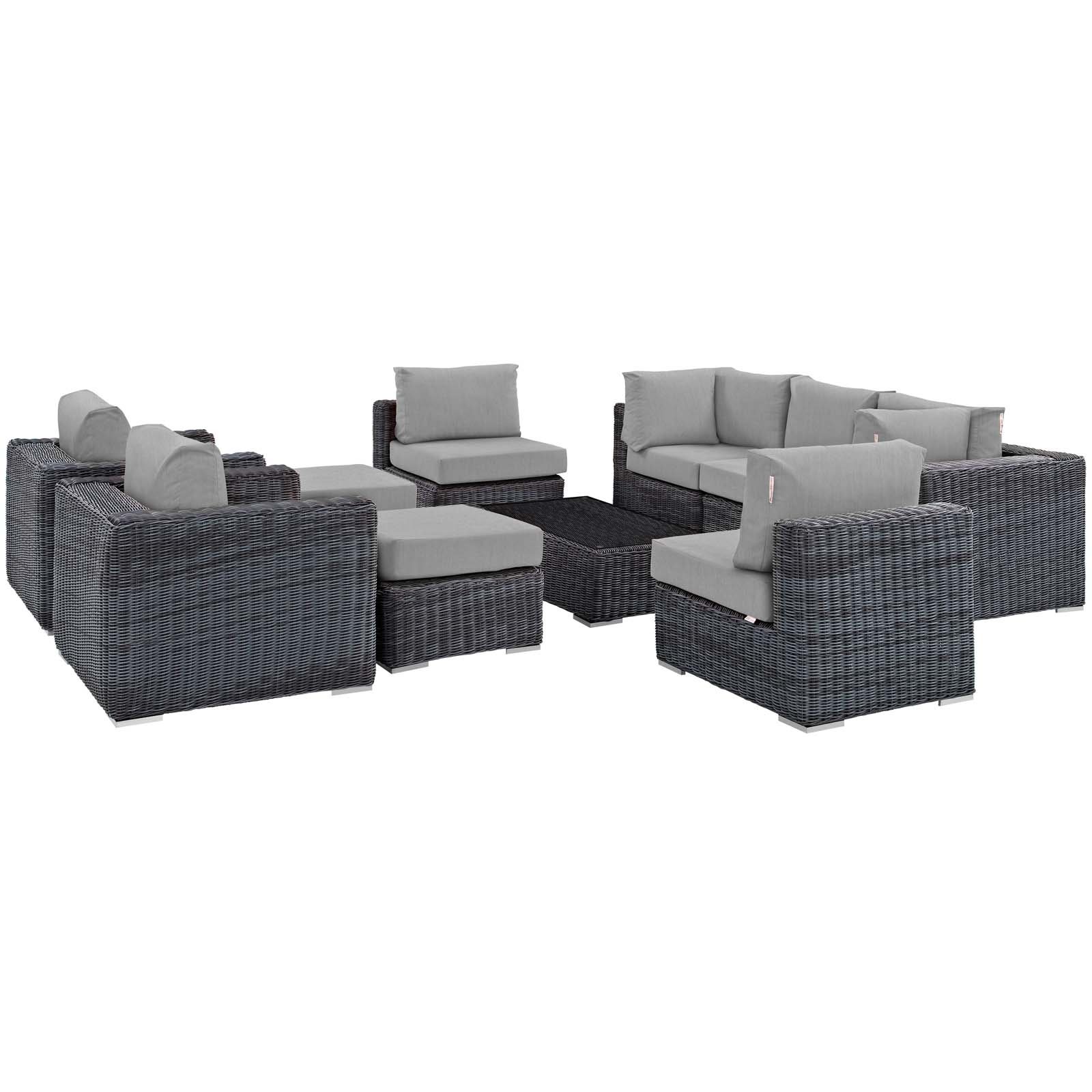 Modway Summon 10-Piece Outdoor Patio Sectional Sofa Set with Sunbrella Cushions in Canvas Gray - Perfect for Backyard, Poolside & Garden Relaxation