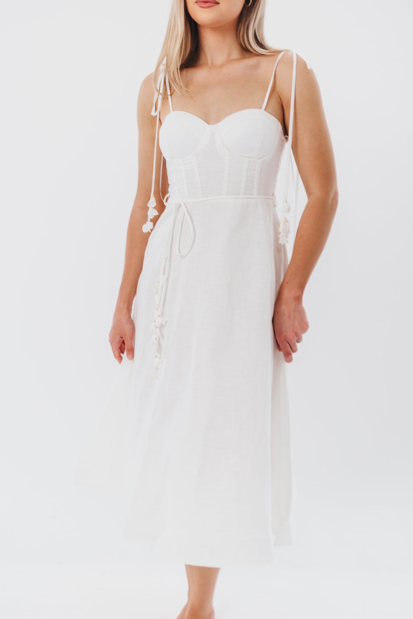 Norma Jean Bustier Style Midi Dress - Elegant White Bodycon Dress for Women | Perfect for Cocktail Parties, Date Nights & Special Occasions