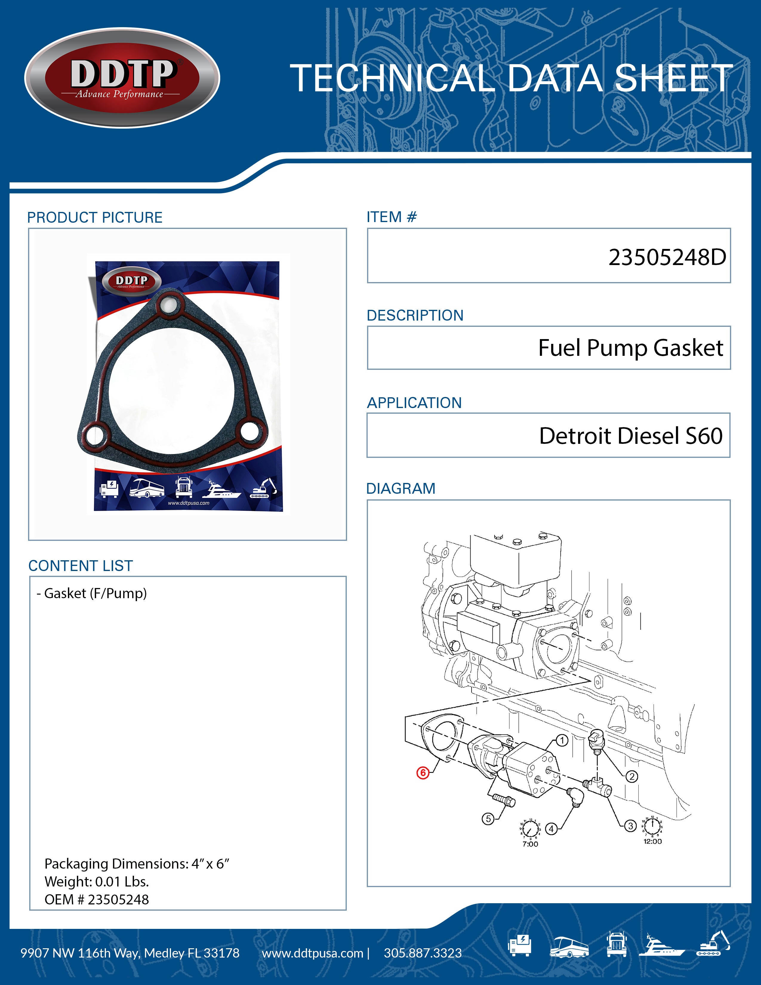 Detroit Diesel S60 Fuel Pump Gasket (23505248) - Replacement Part for Heavy Duty Trucks & Diesel Engines | Perfect for Maintenance & Repair