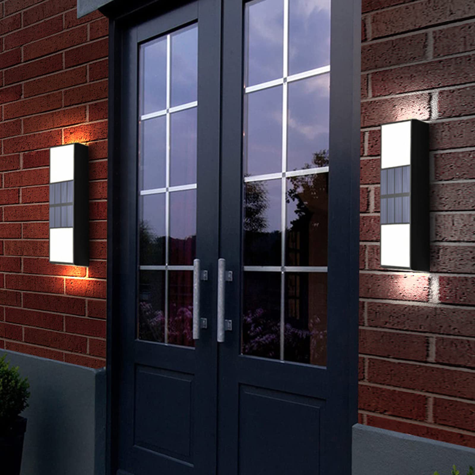 Solar Wall Lights Outdoor - IP65 Waterproof Modern Up Down LED Lighting for Garden, Porch, Pathway | 6 LED Lamp Beads, Energy Efficient Sunlight Sensor | Perfect for Home Exterior, Patio, Deck, and Landscape Decor