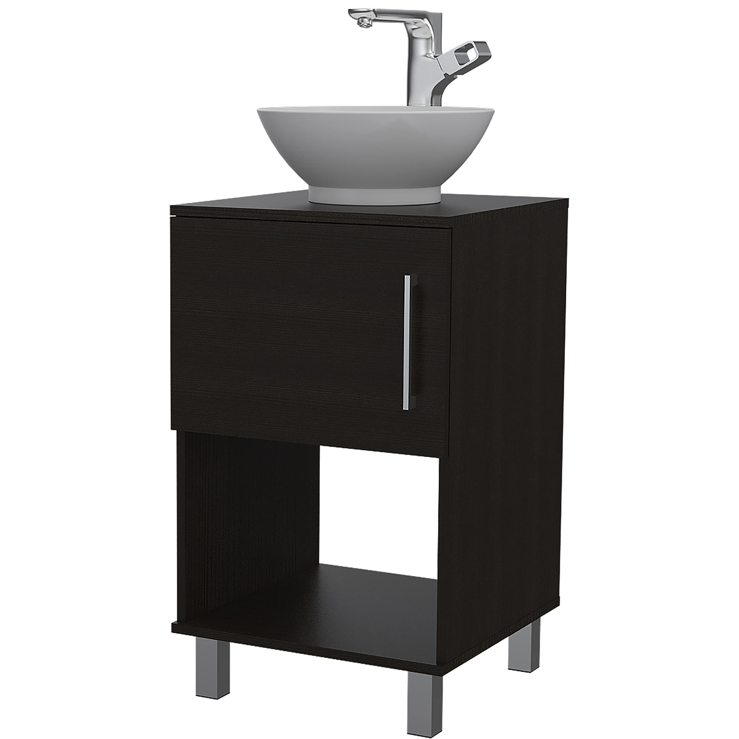 Pittsburgh Single Bathroom Vanity with 1 Open Shelf & Single Door Cabinet - Black Finish for Modern Bathroom Decor | Perfect for Small Spaces & Guest Bathrooms