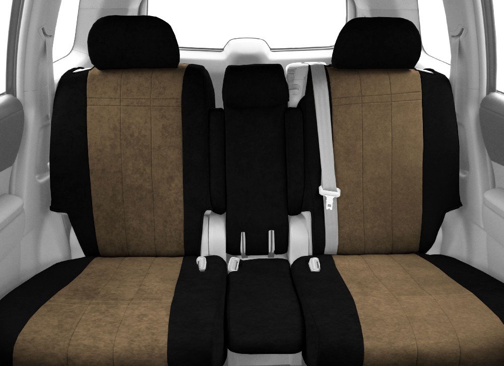 CalTrend Microsuede Slip-On Seat Covers for 1998-2002 Ford F-250-550 Front 40/20/40 Split Bench - Water & UV Resistant, Precision Fit, 2-Year Warranty (Beige Insert/Black Trim) - Perfect for Truck Protection & Interior Upgrade