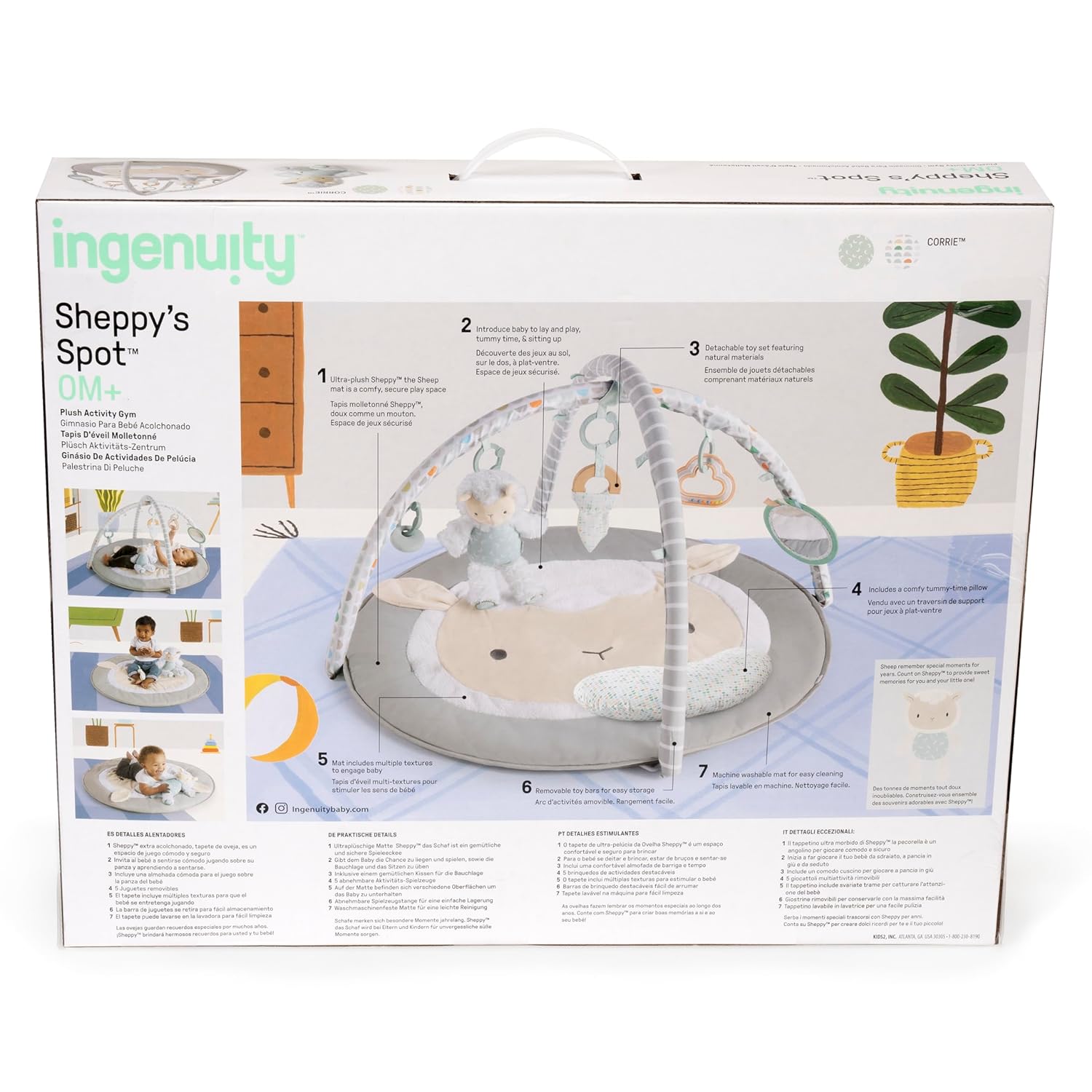 Ingenuity Sheppy's Spot Plush Activity Gym for Babies - Soft & Interactive Playmat with Hanging Toys for Tummy Time, Sensory Development & Early Learning - Perfect Nursery Gift for Newborns & Infants