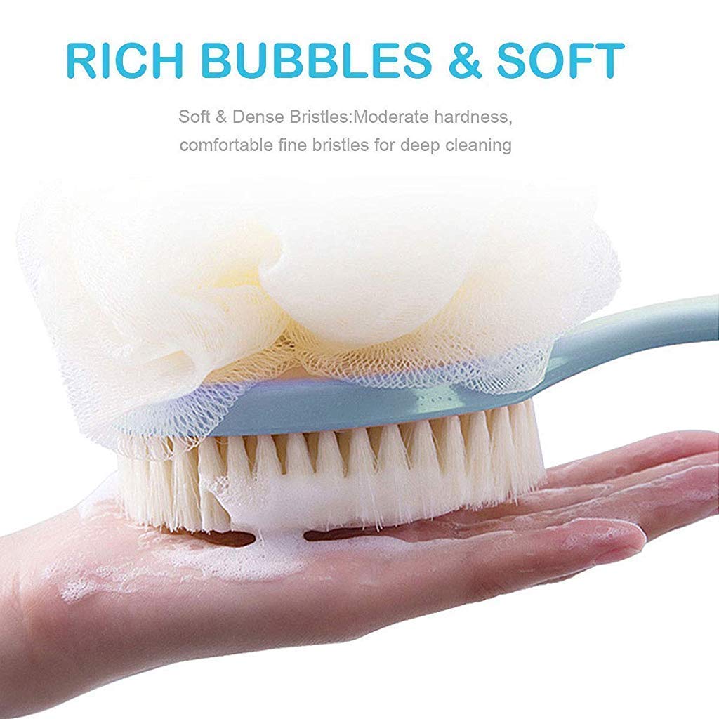 **TRS Back Scrubber Body Brush with Loofah & Mesh Sponge – Exfoliating Dry Brushing Shower Brush with Curved Handle for Men & Women – Pack of 1 – Perfect for Detox, Skin Renewal & Spa-Like Bath Experience**