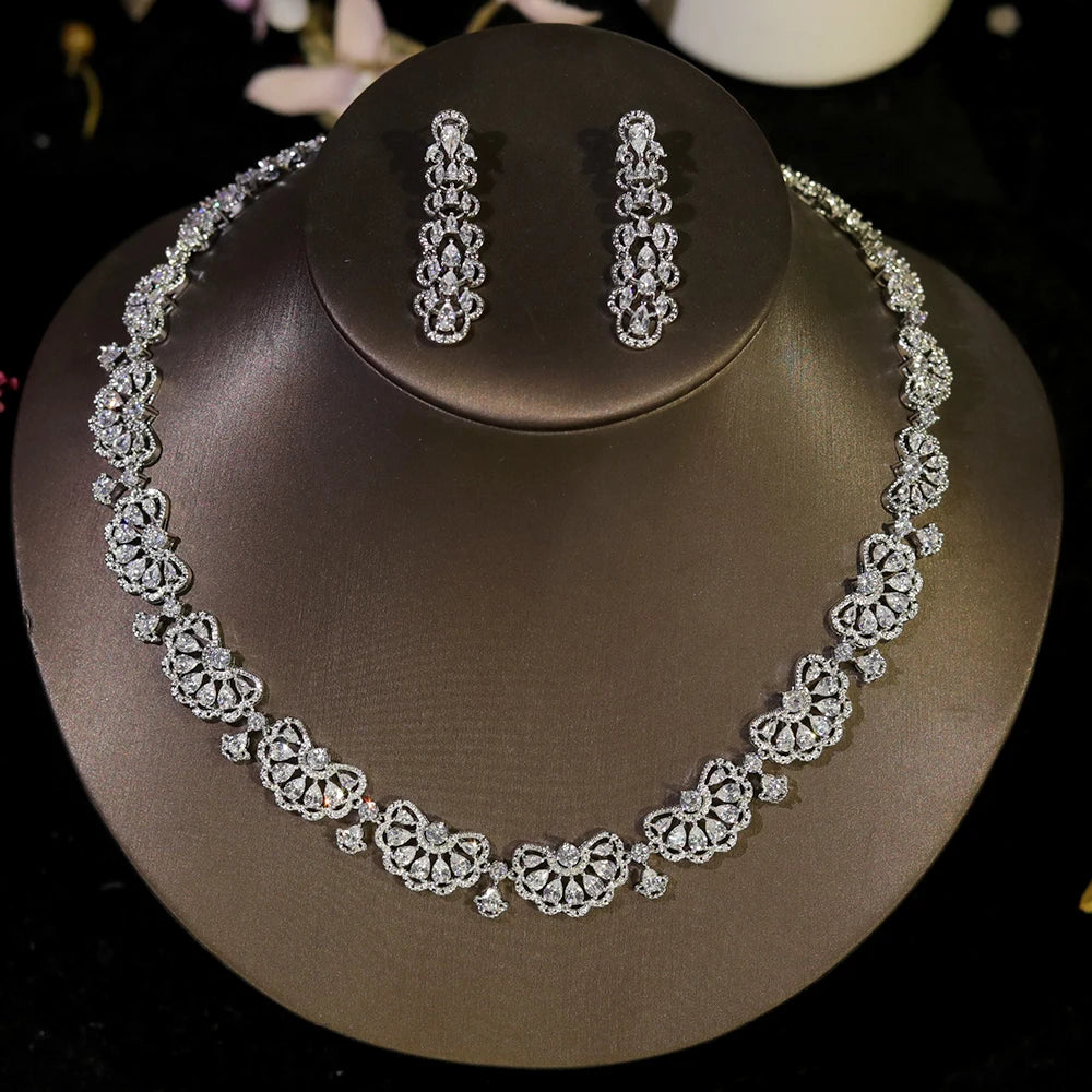 Luxury 2-Piece Nigeria Bridal Jewelry Set with Zirconia - Elegant Dubai Necklace & Earrings for Women - Perfect for Weddings, Anniversaries & Special Occasions