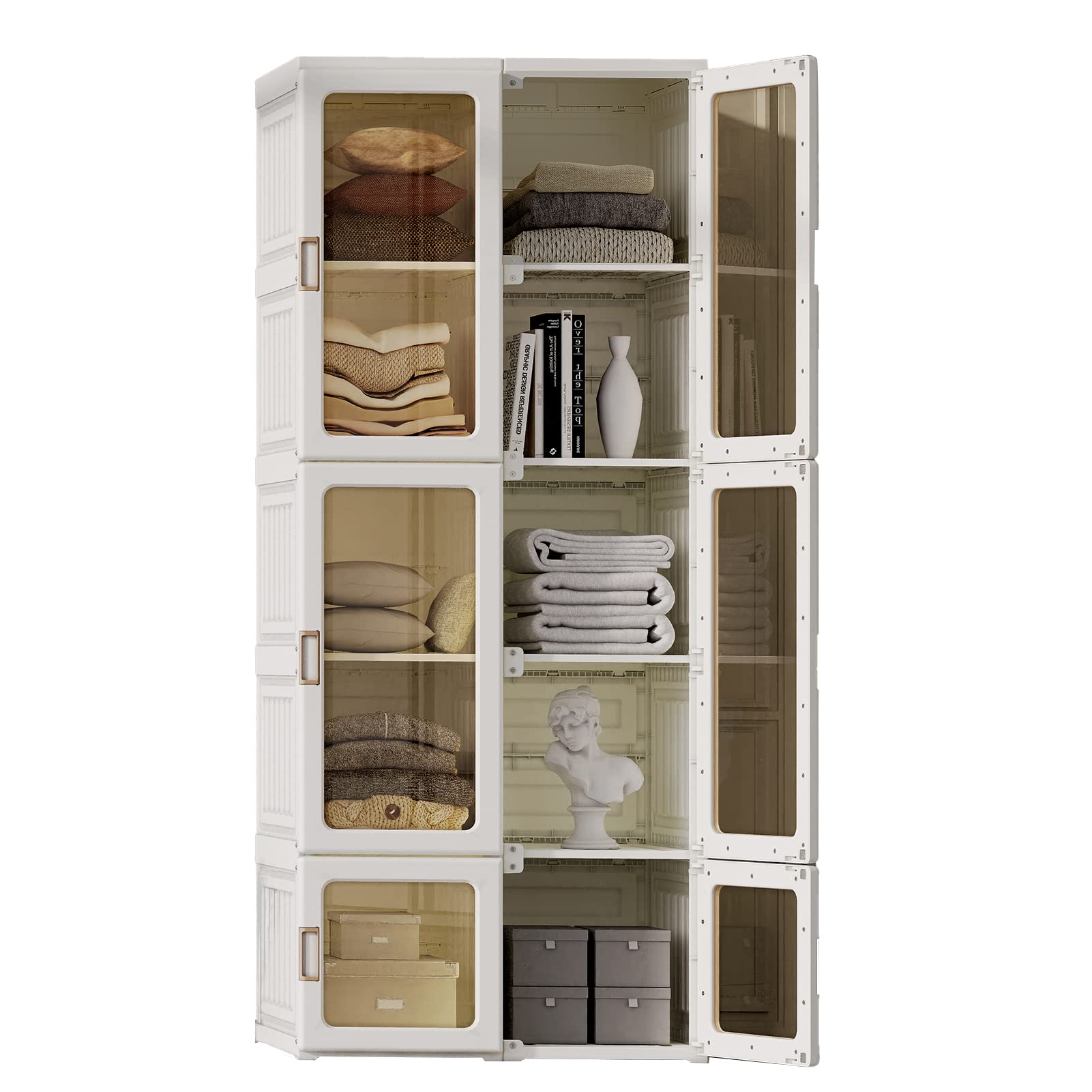 Portable Closet Organizer with Transparent Door Panels - 10-Cube Plastic Wardrobe with Magnetic Door, Easy Assembly for Clothes Storage | Perfect for Bedroom, Living Room & Small Space Organization