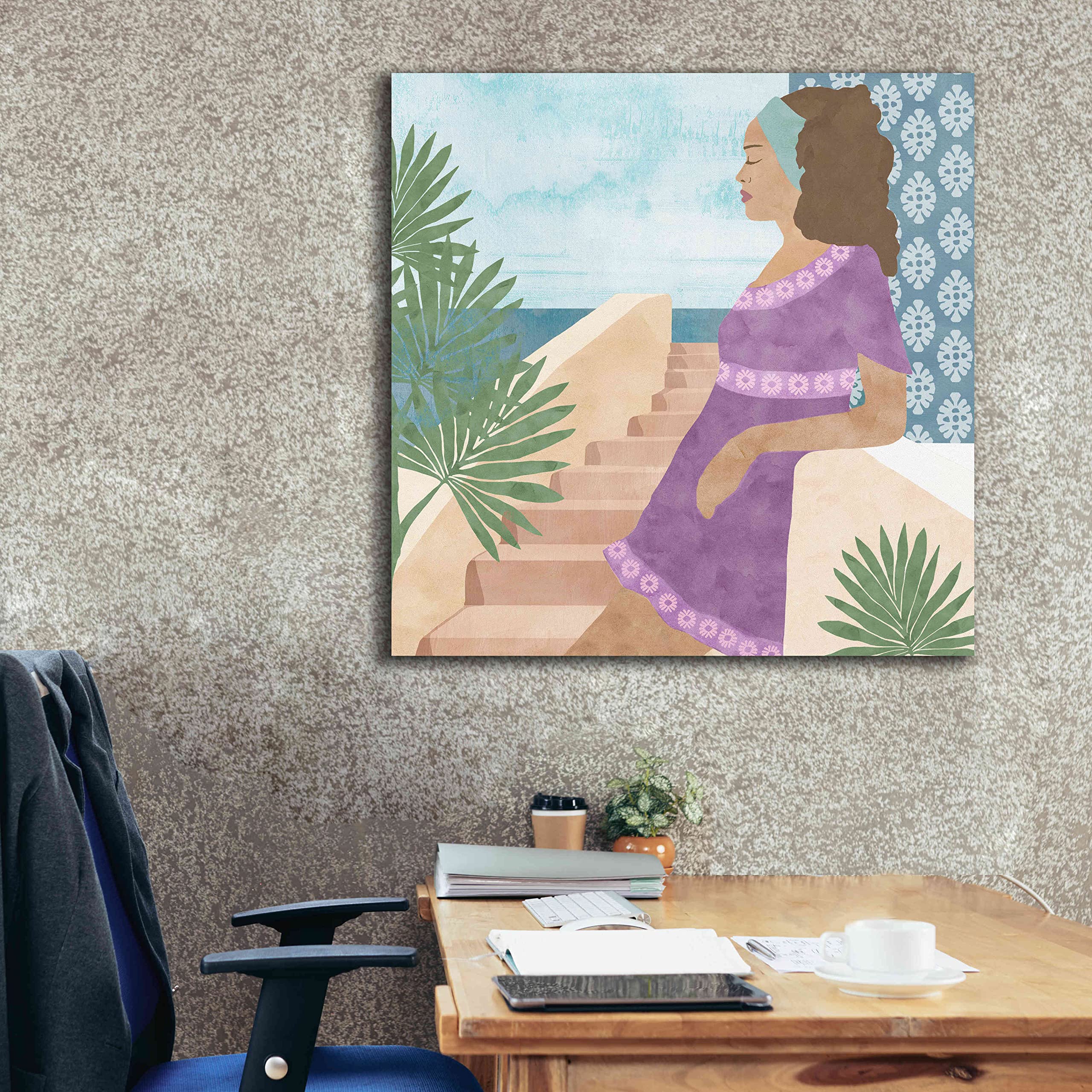 Flora Kouta 'Mediterranean Holiday IV' Giclee Canvas Wall Art Print - 37x37 Inches - Vibrant Coastal Home Decor for Living Room, Bedroom & Office