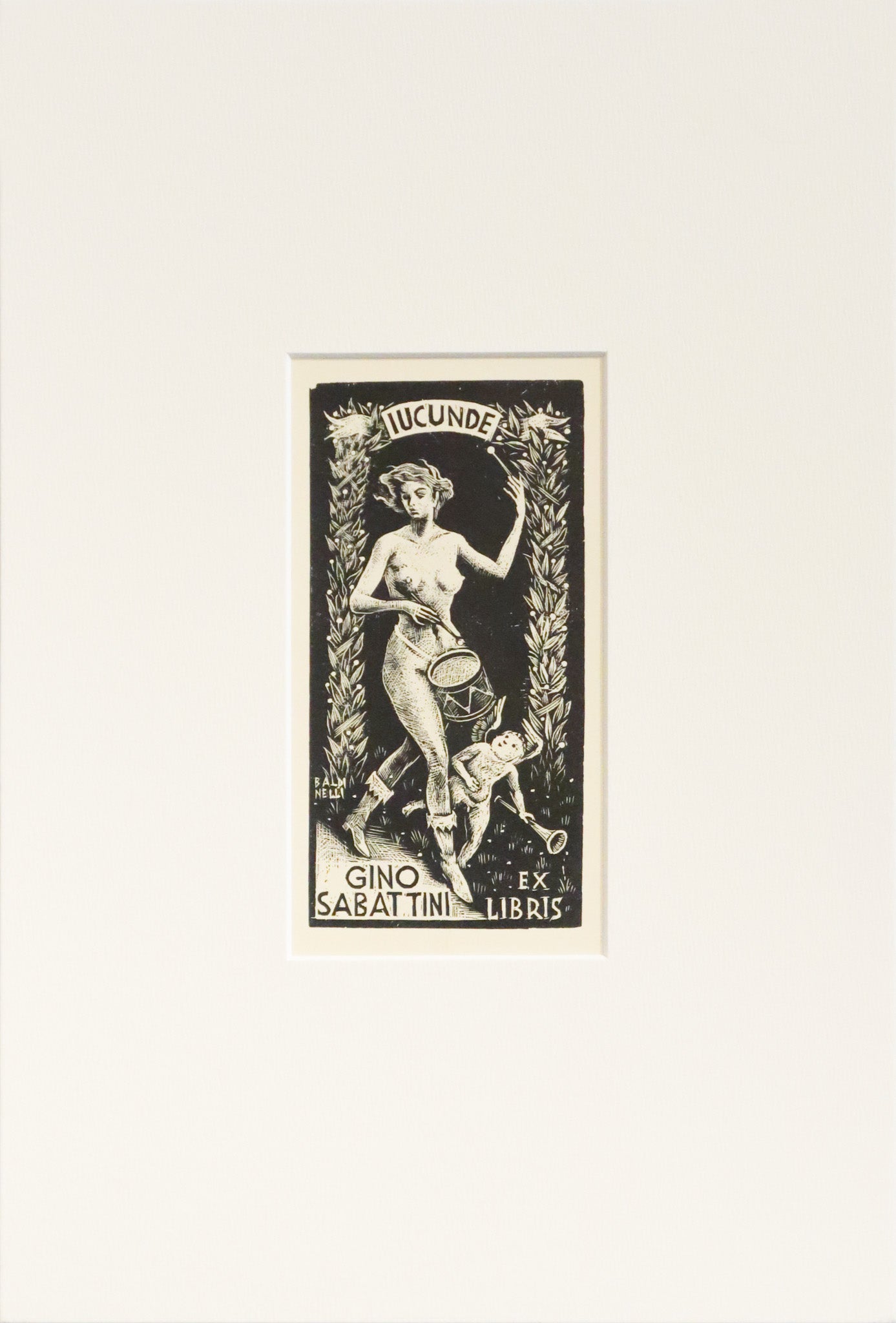 Vintage 1947 Italian Engraved Bookplate (Ex Libris) - IUCUNDE Design with Matting | Antique Collectible for Book Lovers & Home Decor | Perfect for Scrapbooking, Gift Giving & Library Organization