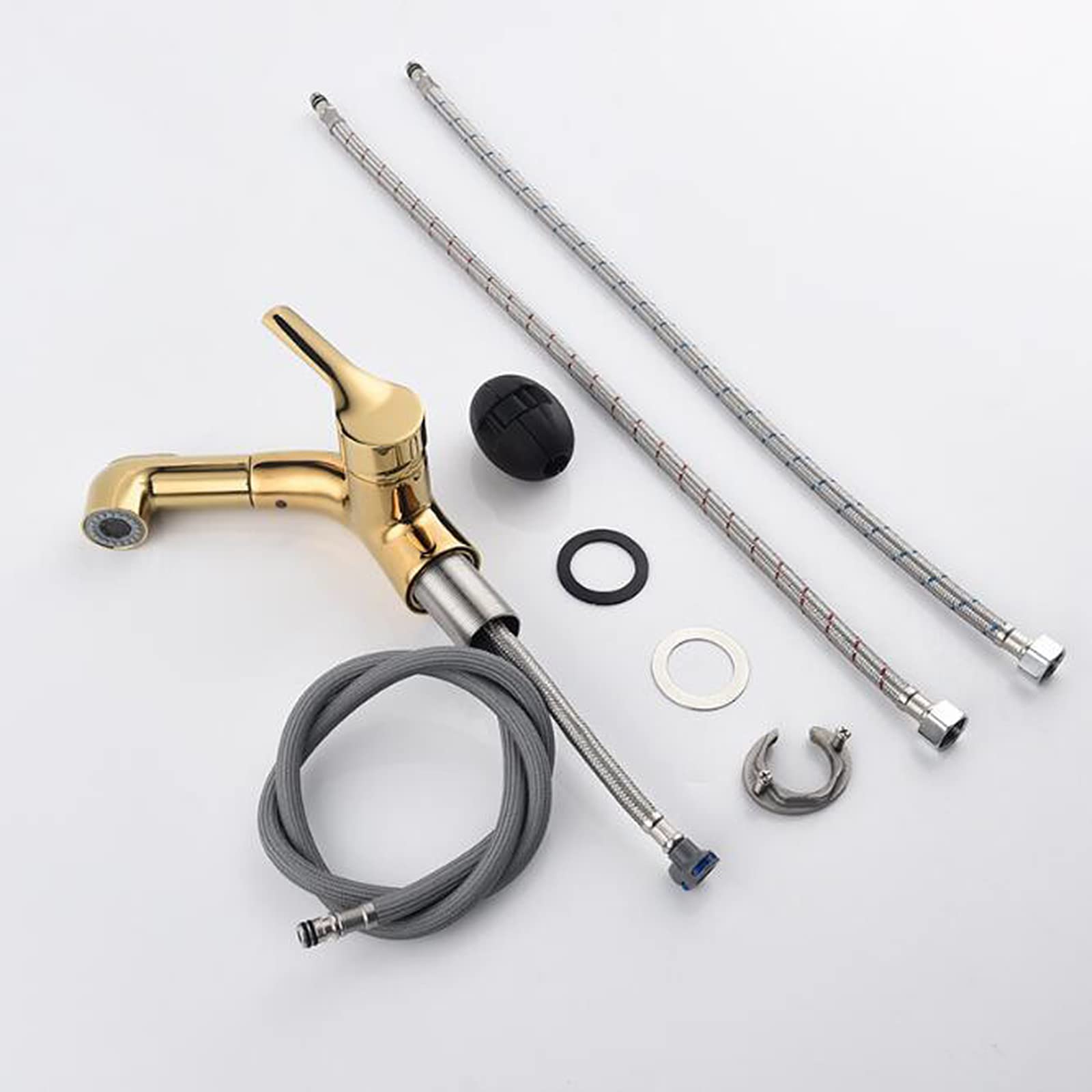 **Pull-Out Sprayer Bathroom Faucet - 2 Spray Modes, Brass Gold Finish for Vanity Sink, Vessel Sink & Washbasin | Perfect for Modern Bathrooms & Lavatories**