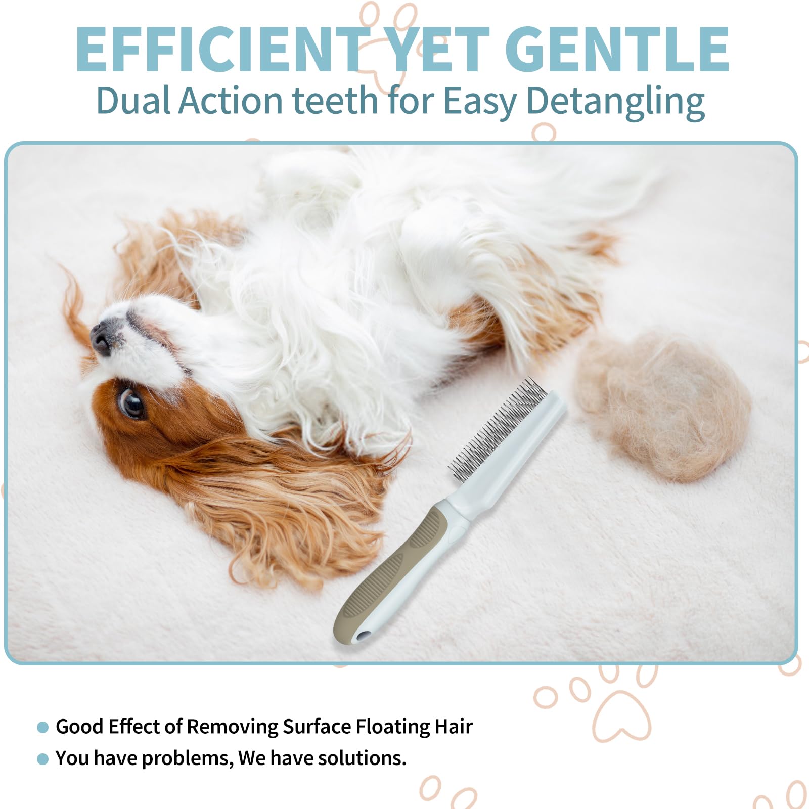 Premium Ropo Pet Grooming Comb for Dogs & Cats - 2-in-1 Stainless Steel Flea Comb with Long & Short Teeth for Detangling Knots & Removing Tangles - Gentle Long Handle Brush for Daily Pet Care & Coat Maintenance