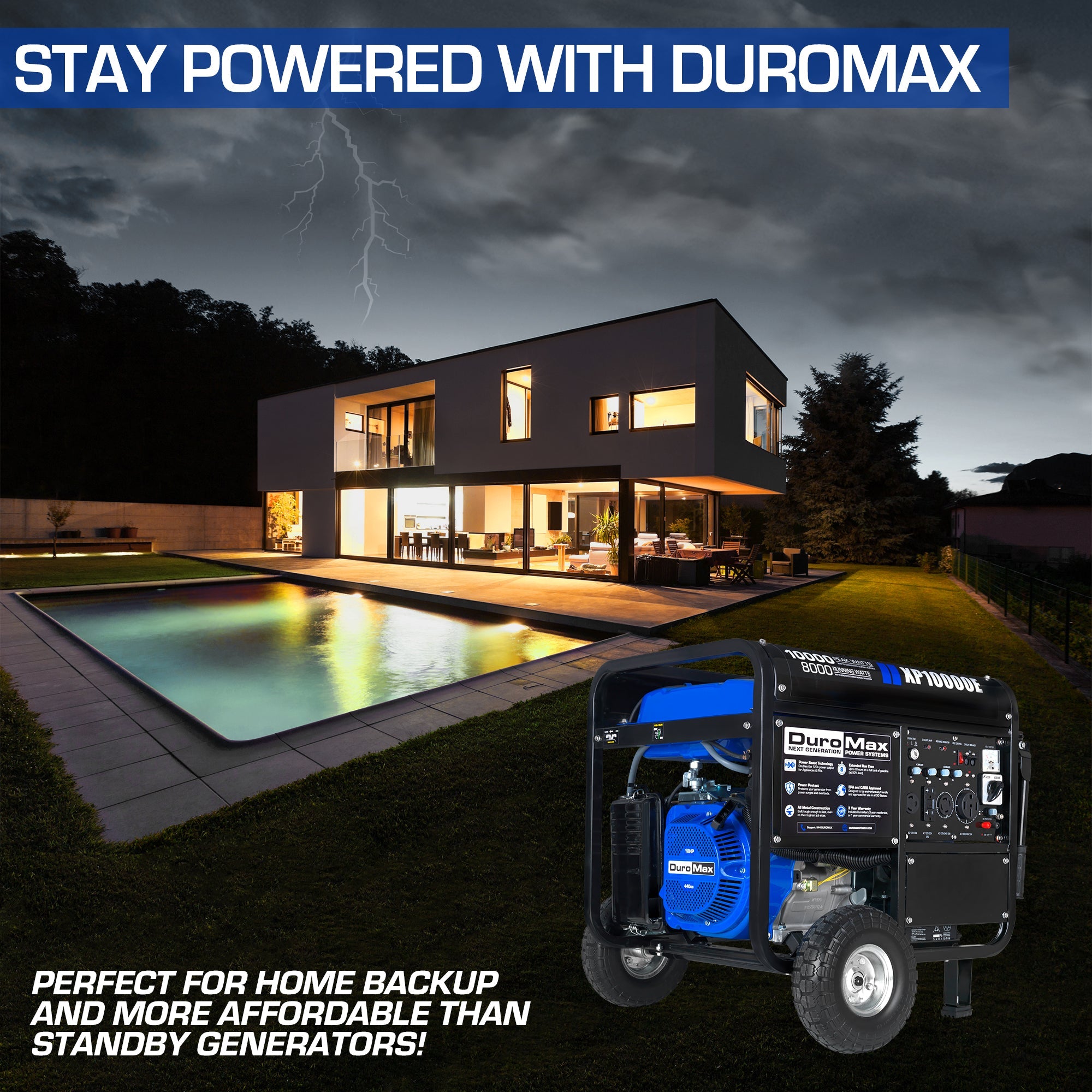10,000 Watt Portable Gasoline Generator - Powerful Backup Power for Home, Camping & Emergency Use
