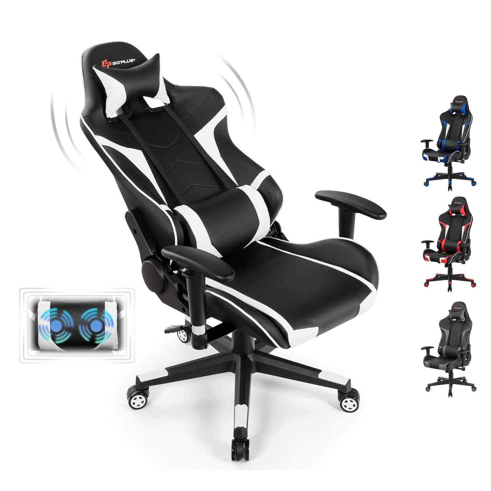Ergonomic Gaming Chair with Massage - High Back PU Leather Office Chair, Adjustable Arms & Headrest, Reclining Racing Style Computer Game Chair for Home & Office Use - Perfect for Gaming, Working, and Relaxing