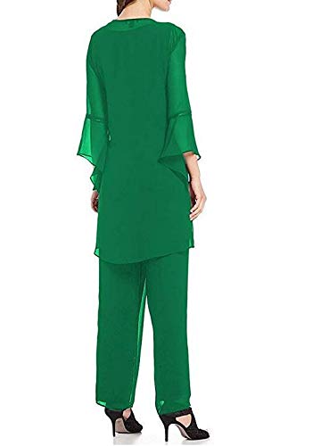 Elegant Green Chiffon Mother of the Bride Pant Suit Set - 3 Piece Formal Wedding Outfit for Plus Size Women (US26W) | Perfect for Wedding Ceremonies, Receptions & Special Occasions