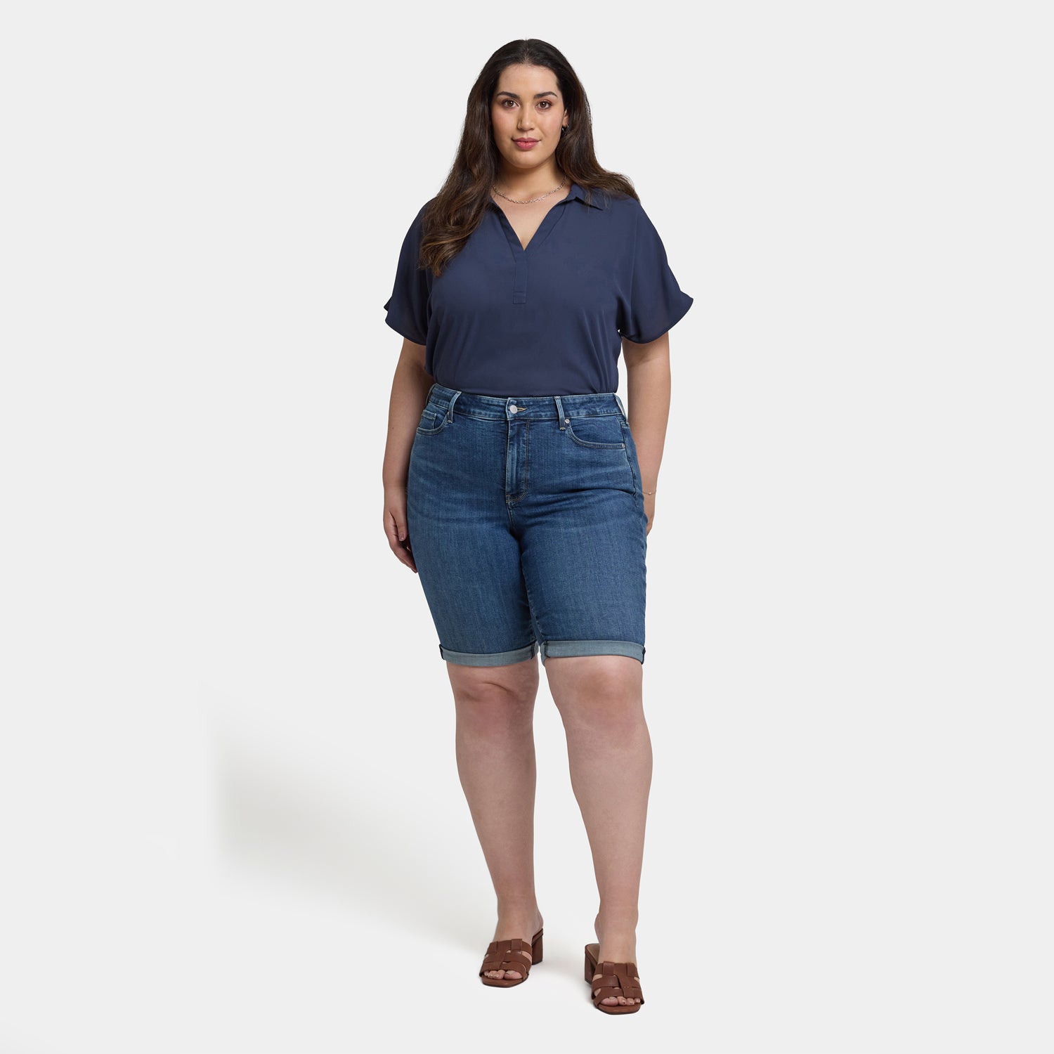 Briella 11 Inch Plus Size Denim Shorts for Women - High Waisted Stretch Comfort - Perfect for Surfing, Beach & Summer Outfits