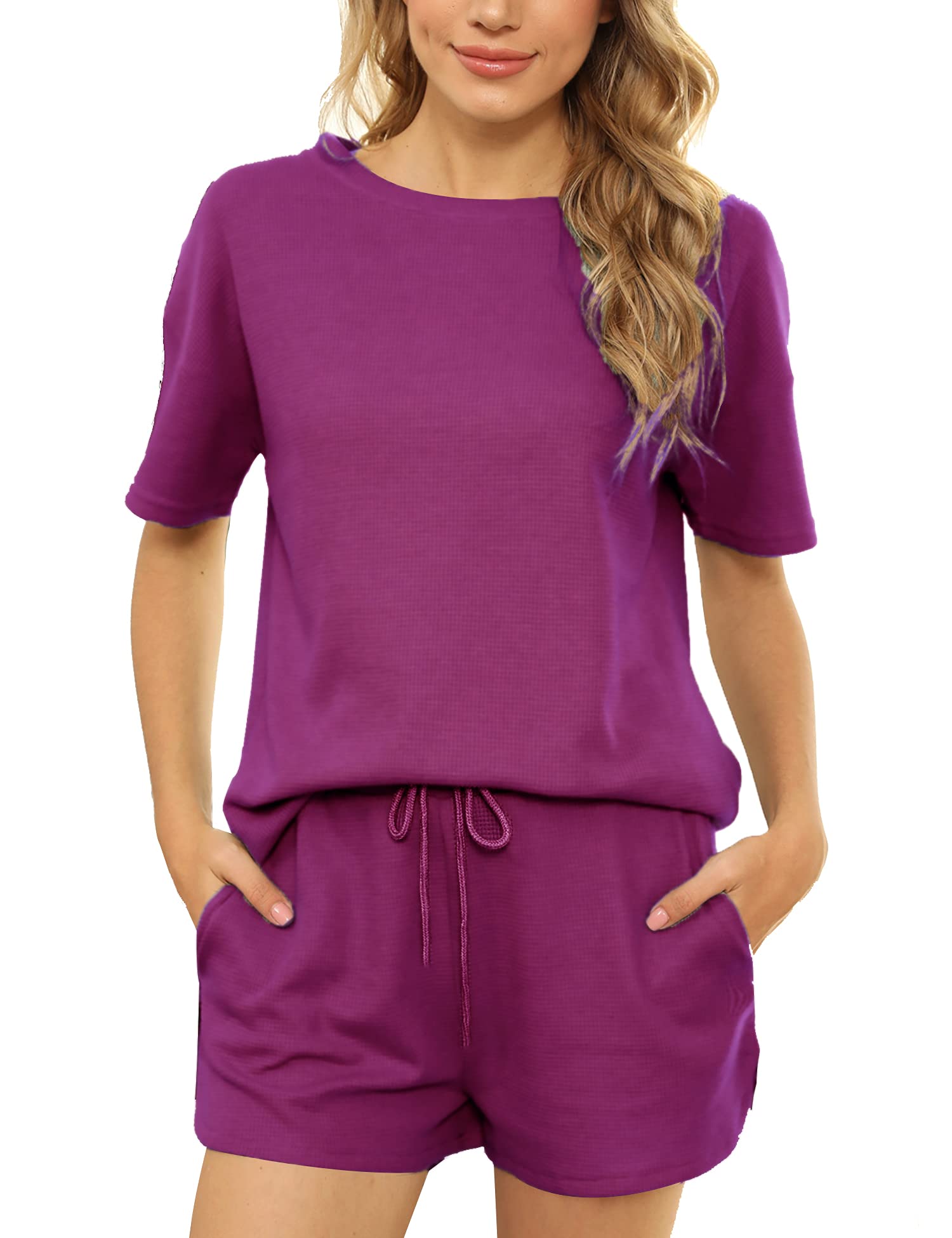 Women's 2-Piece Lounge Set - Short Sleeve & Pants for Home & Travel