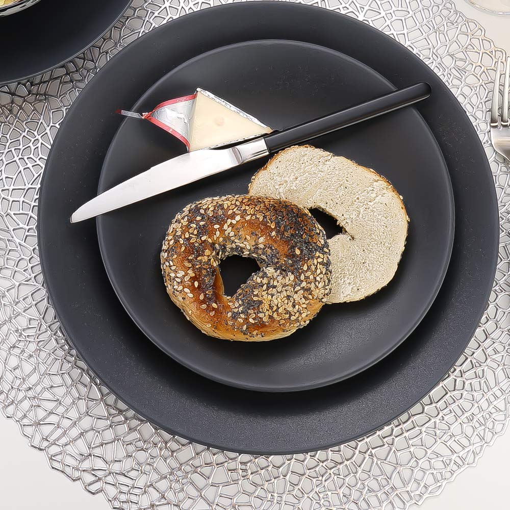 Premium Granite Stoneware Dinner Plates Set of 4 - 10.6 Inch Black Stone Dinnerware for Restaurants, Weddings & Elegant Dining - Durable & Stylish Stone Plates for Everyday Use & Special Occasions