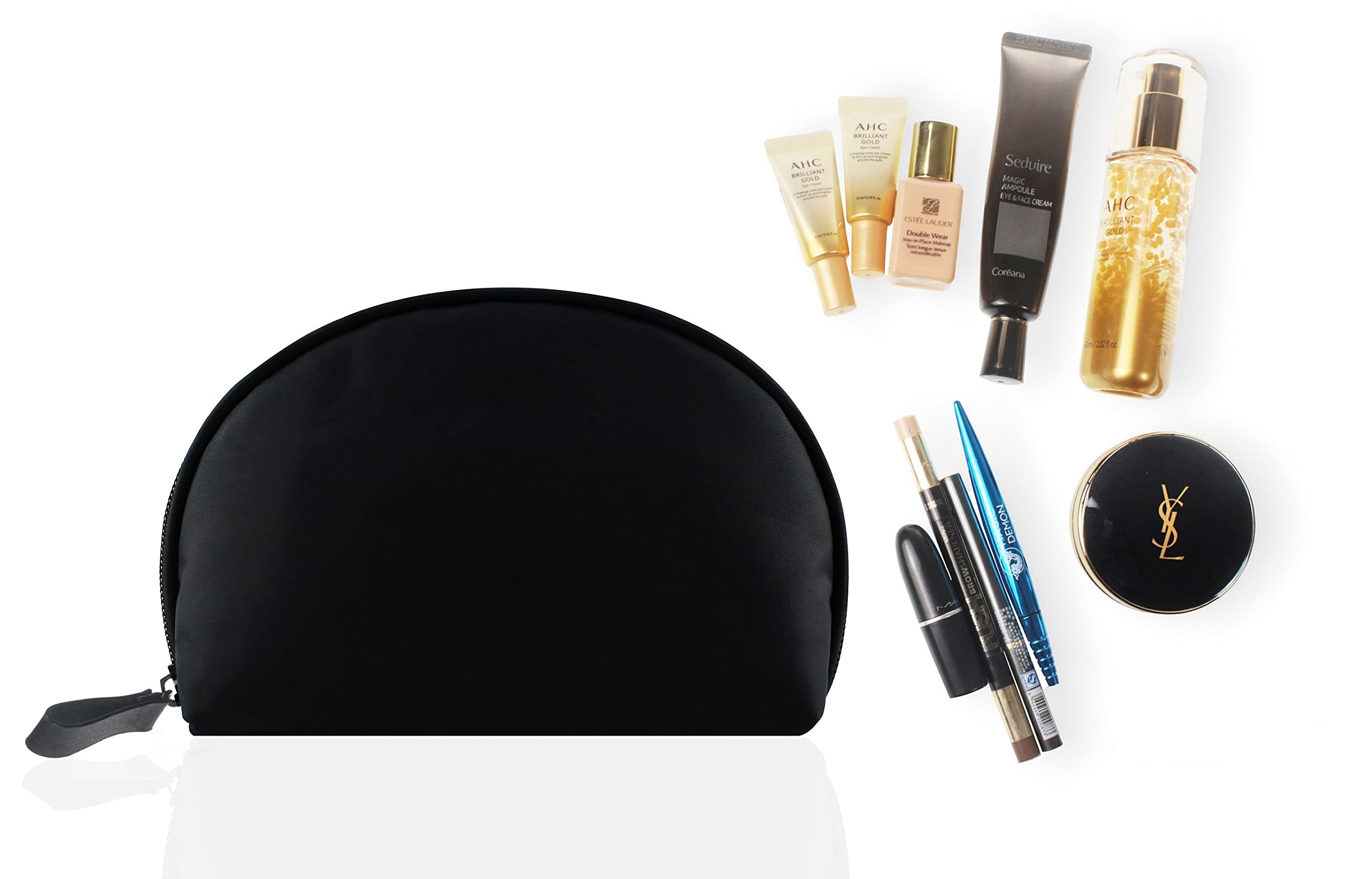 Waterproof Small Makeup Bag for Women - Portable Travel Cosmetic Pouch, Nylon Organizer for Purse (Black) | Perfect for Daily Use, Gym, Travel & On-the-Go Touch Ups