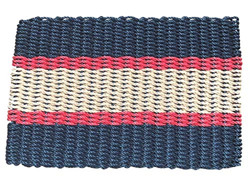 Premium All-Weather Outdoor Door Mat - Durable Woven Lobster Rope Doormat for Front Entryway (Navy/Red/Tan, 18