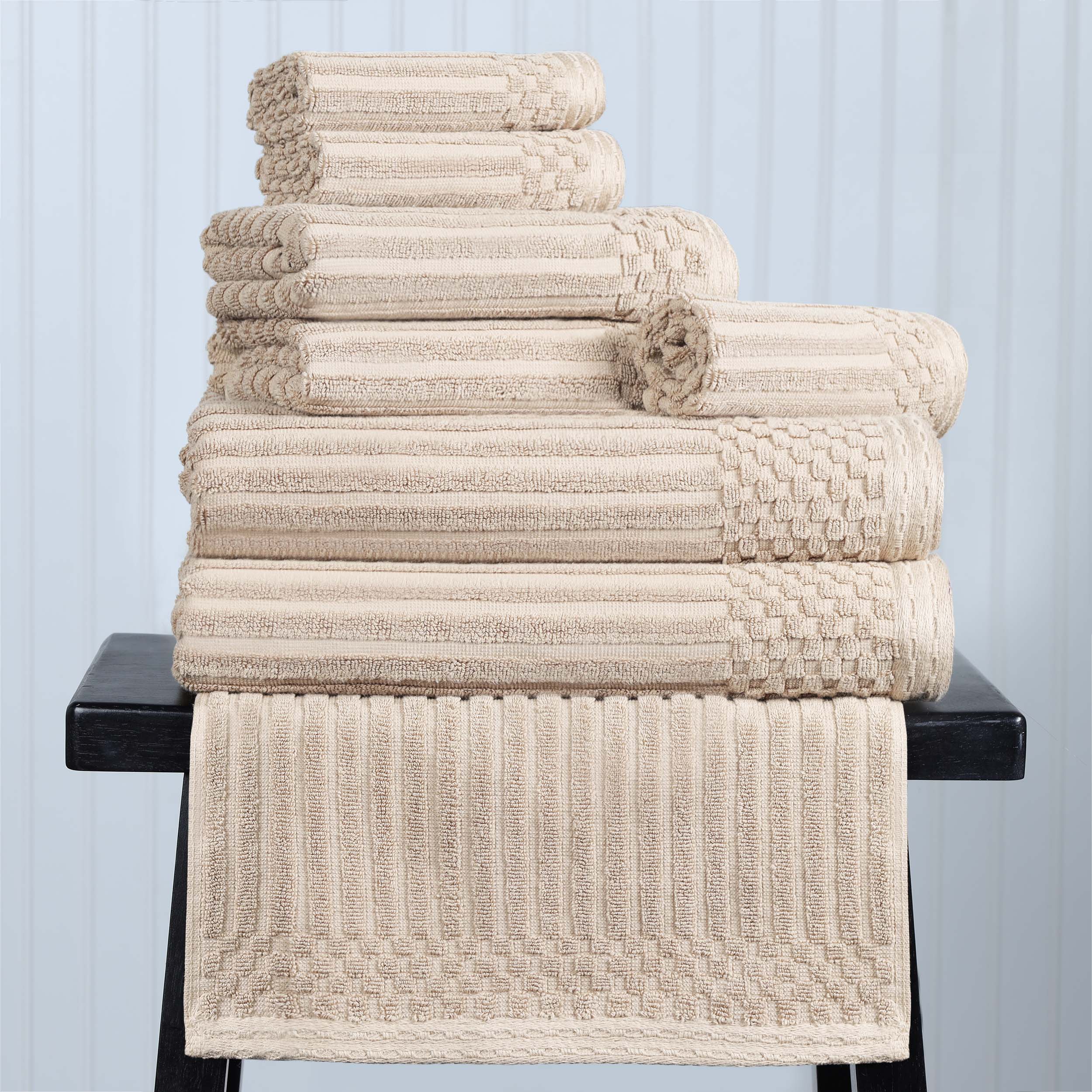 Premium 8-Piece Cotton Ribbed Towel Set - Soft, Absorbent & Medium Weight Bath Towels for Spa, Gym & Luxury Home Use