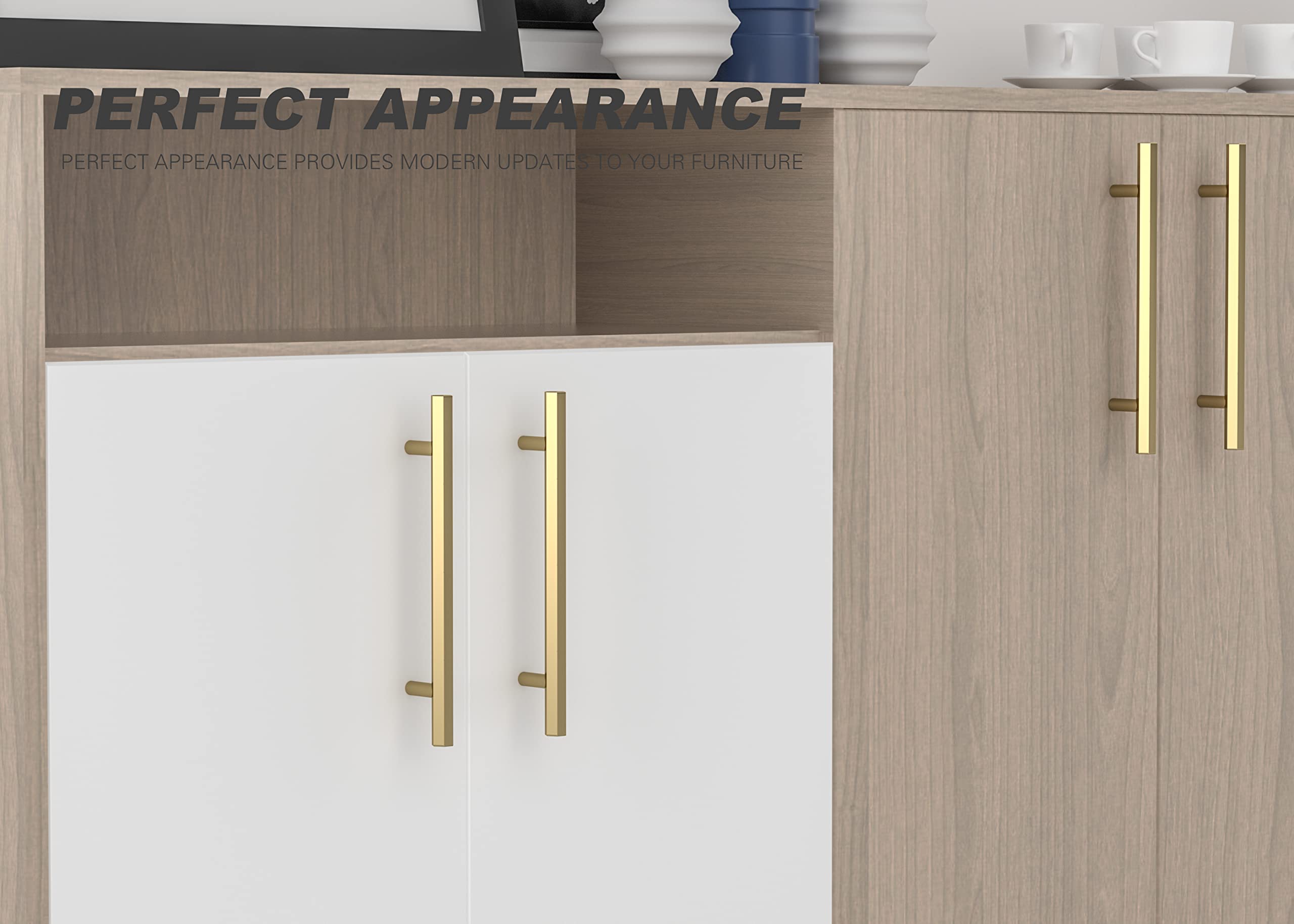 RZDEAL 4-Pack 5 Inch Solid Brass Kitchen Cabinet Handles - Brushed Gold Hexagon Bar Pulls for Modern Cabinets (5.0