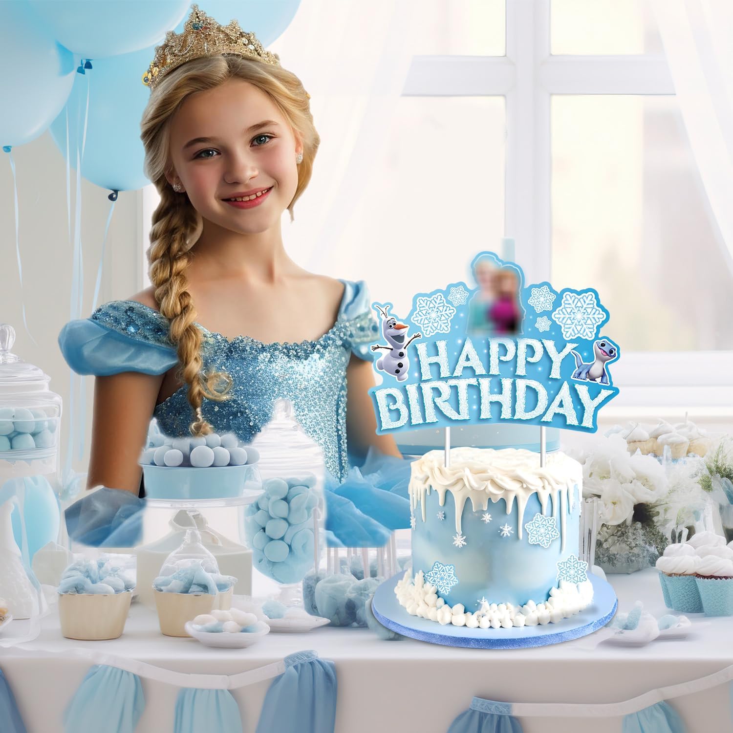 Snowflake Princess Cake Topper for Girls & Boys - Frozen Birthday Party Decorations | Perfect for Baby Showers, Kids Birthday Cakes & Winter Themed Celebrations