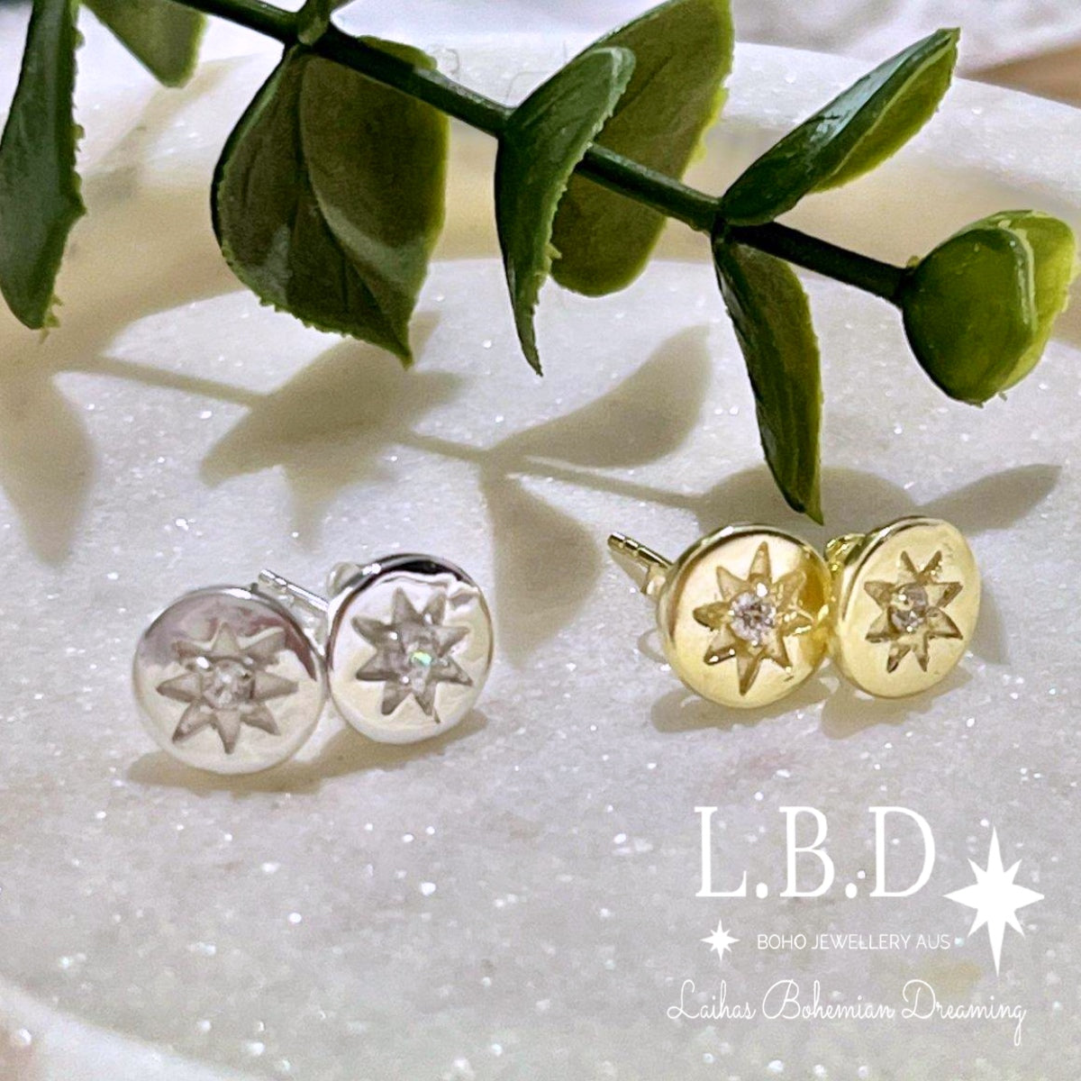 Laihas Prestige 'Shoot For The Stars' Gold Stud Earrings with Genuine Topaz Gemstone - Perfect for Evening Parties, Weddings & Special Occasions