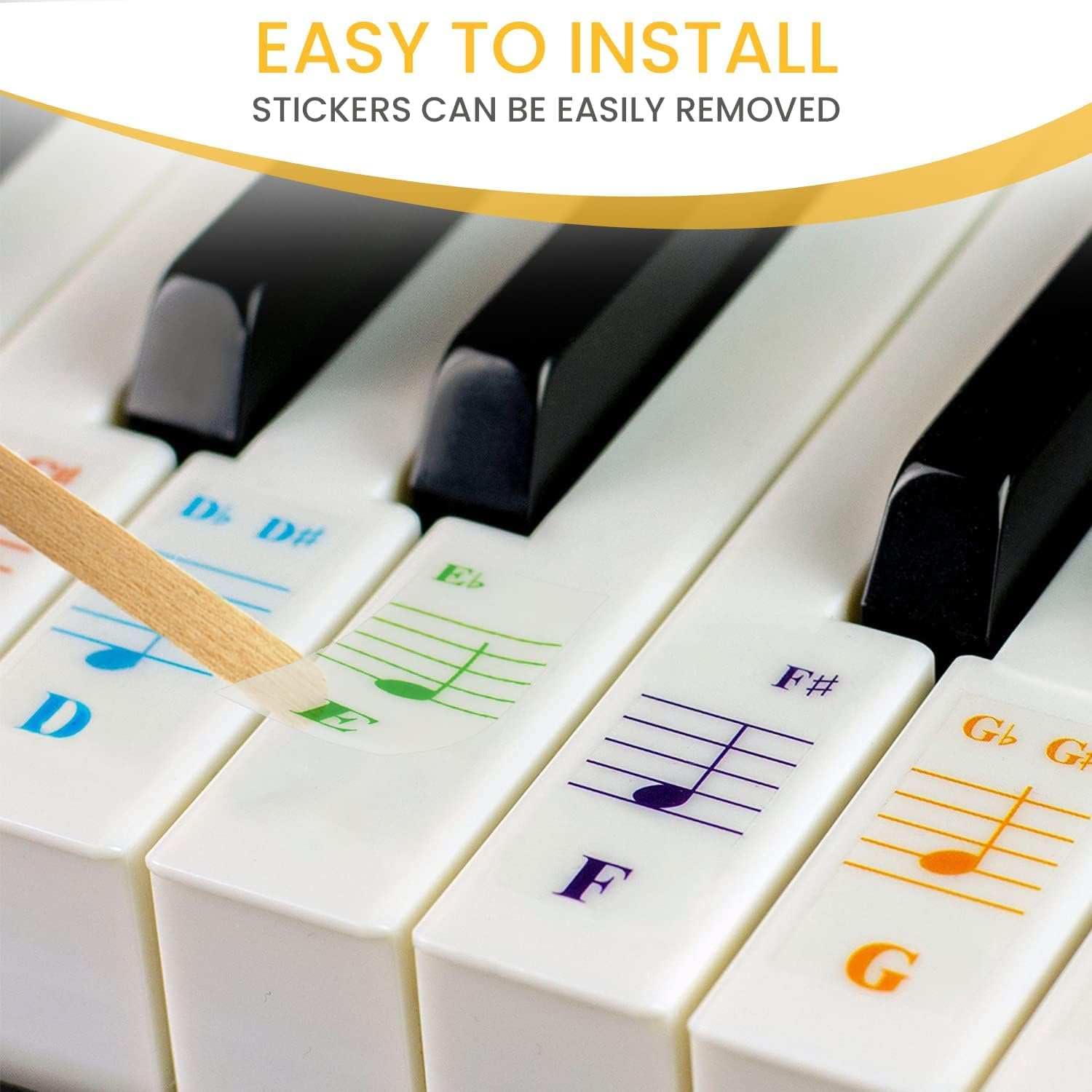 88-Key Piano Stickers for Beginners - Bold, Removable & Colorful Labels for Kids & Teachers