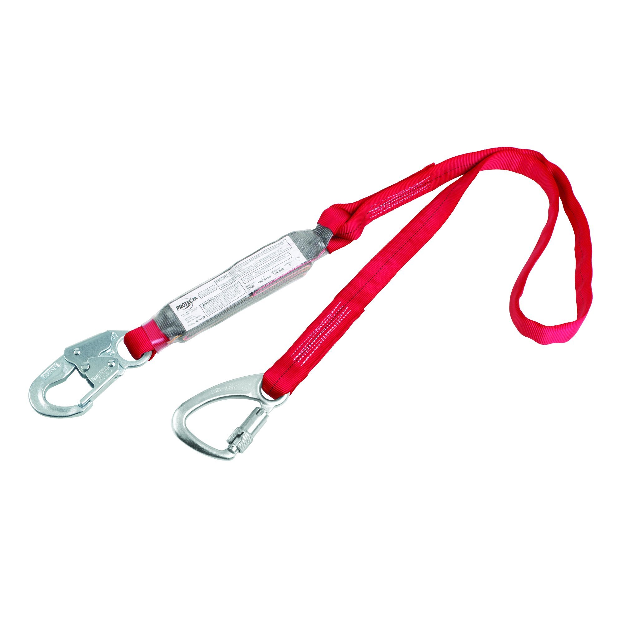 3M Protecta PRO 1340040 6-Foot Shock Absorbing Safety Lanyard with Snap Hook & Tie-Back Carabiner - 310 lb Capacity, Red/Gray - Ideal for Construction, Roofing & Fall Protection Work