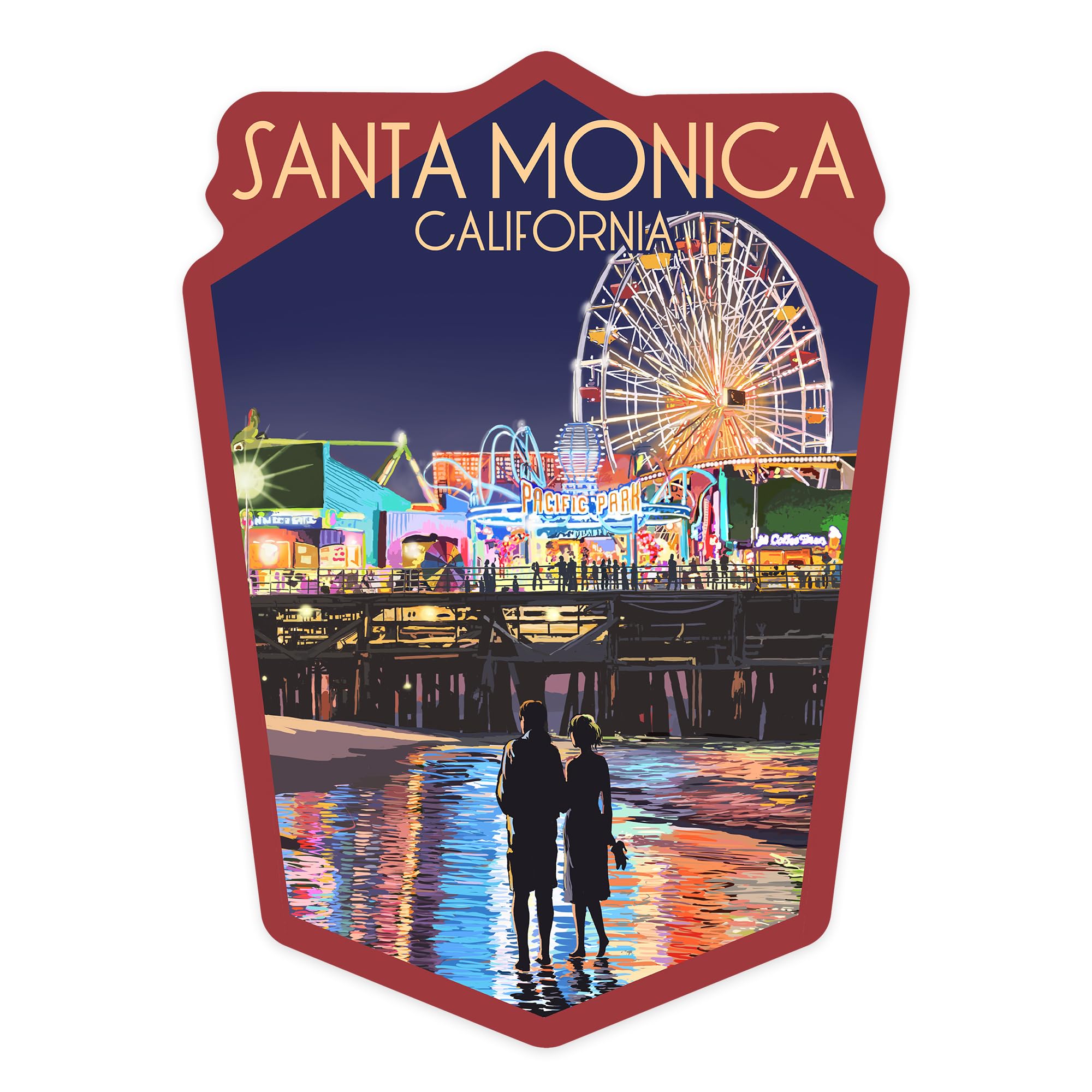 Santa Monica Pier at Night Die Cut Vinyl Sticker - Waterproof Decal 3 to 6 inches for Cars, Water Bottles, Laptops, Coolers - Perfect for Travel Lovers & California Souvenirs