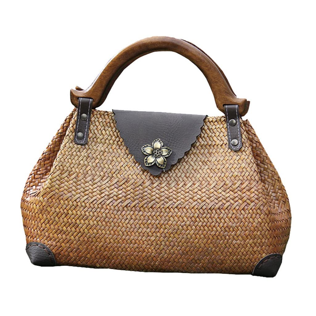 Vintage Bamboo Rattan Shoulder Bag for Women - Large Capacity Retro Handbag, Beach Bag, Travel Tote, Outdoor Straw Purse - Perfect for Casual Outings, Shopping, and Summer Vacations (Color: A)