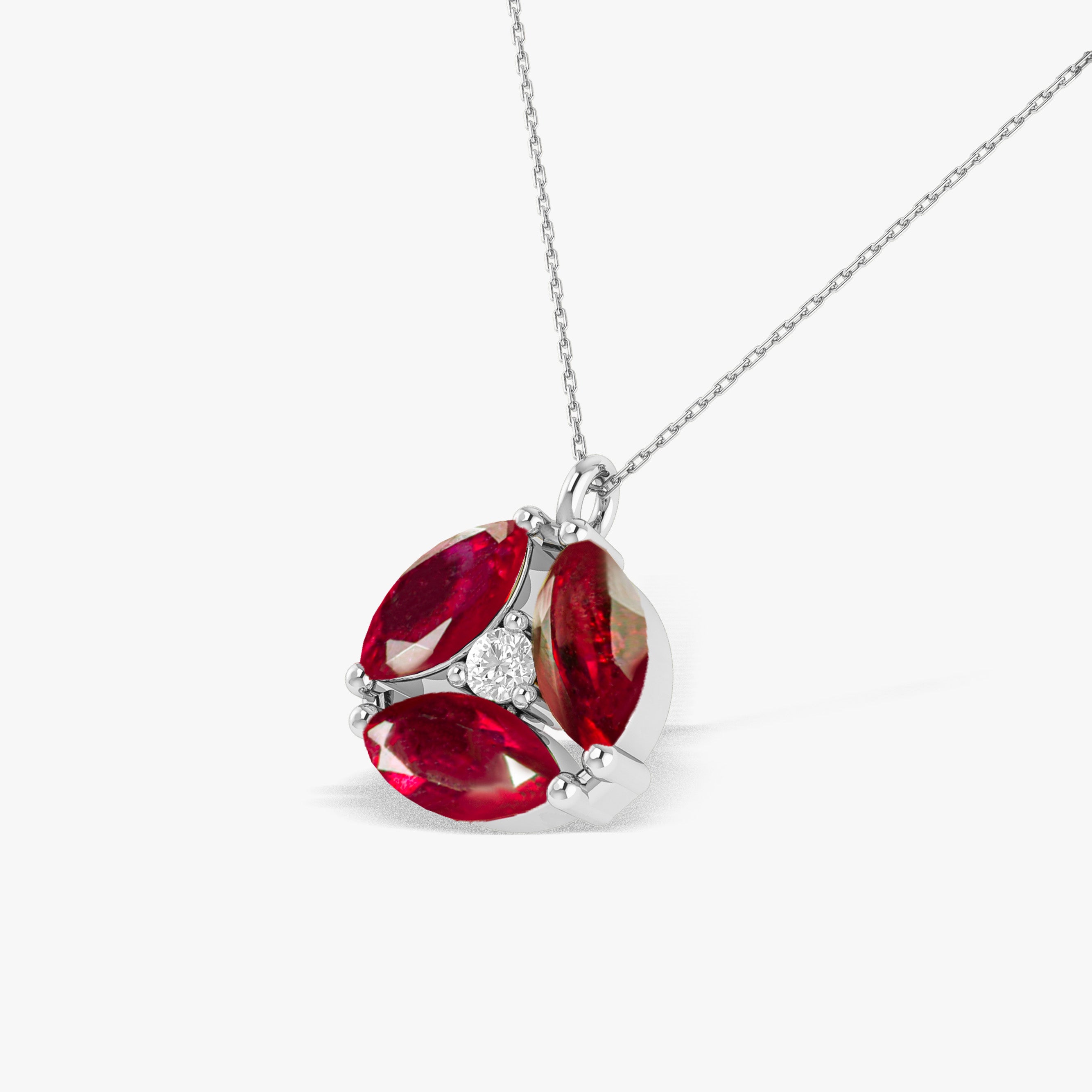 Authentic Red Ruby Three Stone Round Pendant Necklace - Elegant Jewelry for Women, Perfect Gift for Anniversary, Valentine's Day & Special Occasions