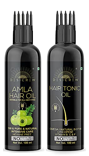 Cold-Pressed Amla & Hair Tonic Oil Combo - 100ml x 2 for Hair Growth, Moisturizing & Healing - Skin, Scalp & Eyelash Care with Applicator - Perfect for Daily Hair Treatment & Damaged Hair Repair