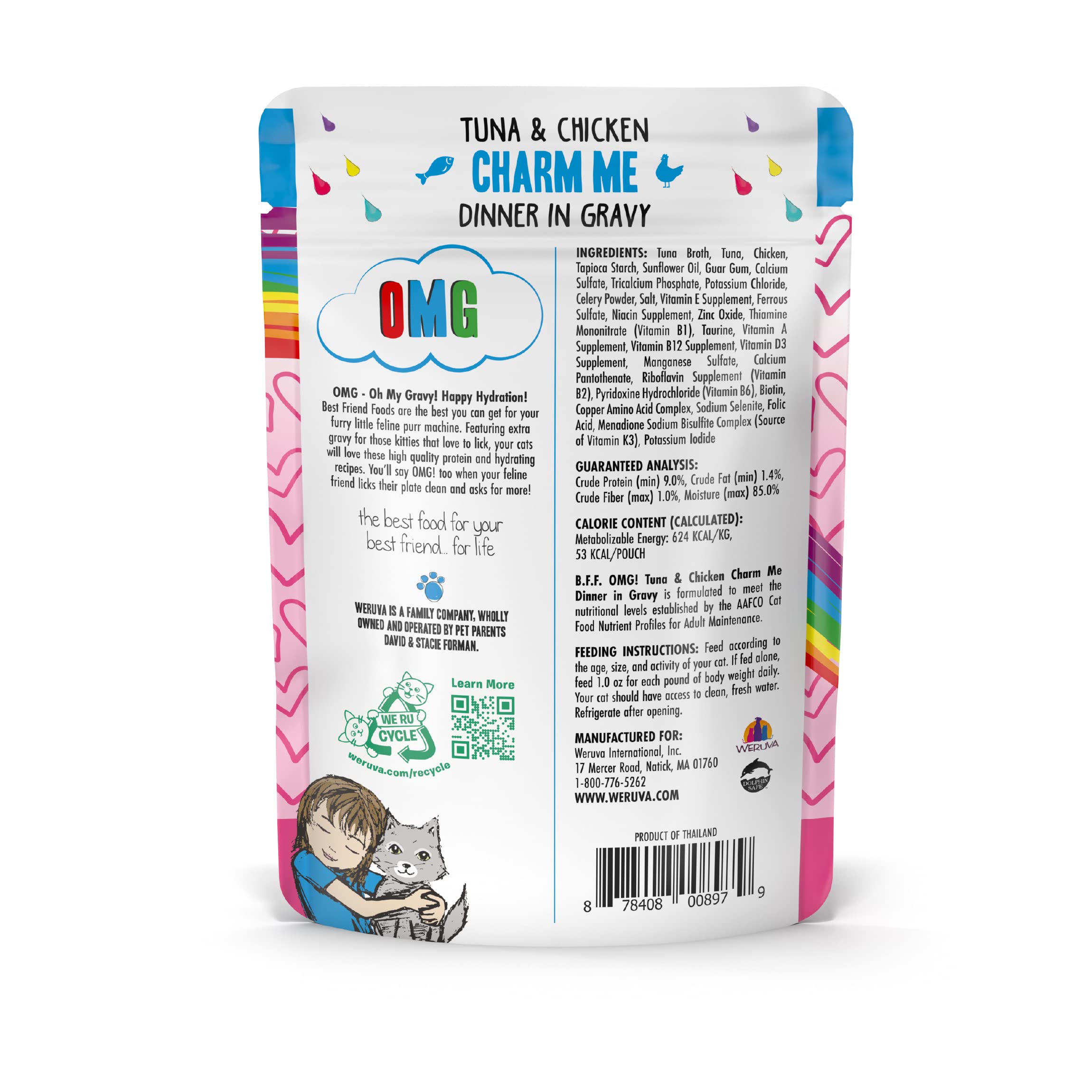 Weruva B.F.F. OMG Tuna & Chicken in Gravy Cat Food - Grain-Free Wet Cat Food Pouches, 3oz (Pack of 12) - High Protein Meal for Adult & Senior Cats - Perfect for Picky Eaters & Hydration Boost