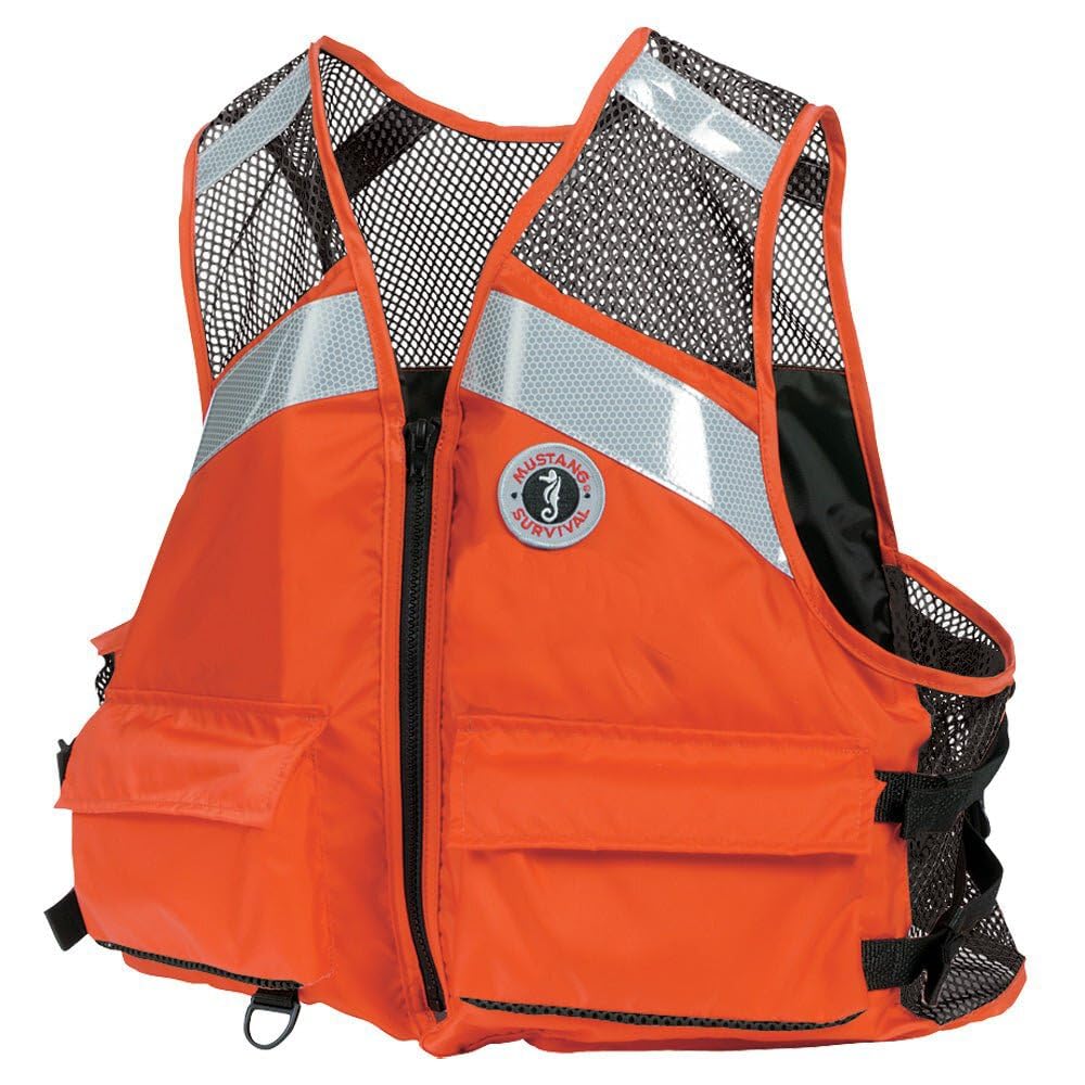 MUSTANG SURVIVAL Industrial Safety Mesh Vest with SOLAS Reflective Tape - High Visibility Work Vest for Construction, Road Work & Marine Safety