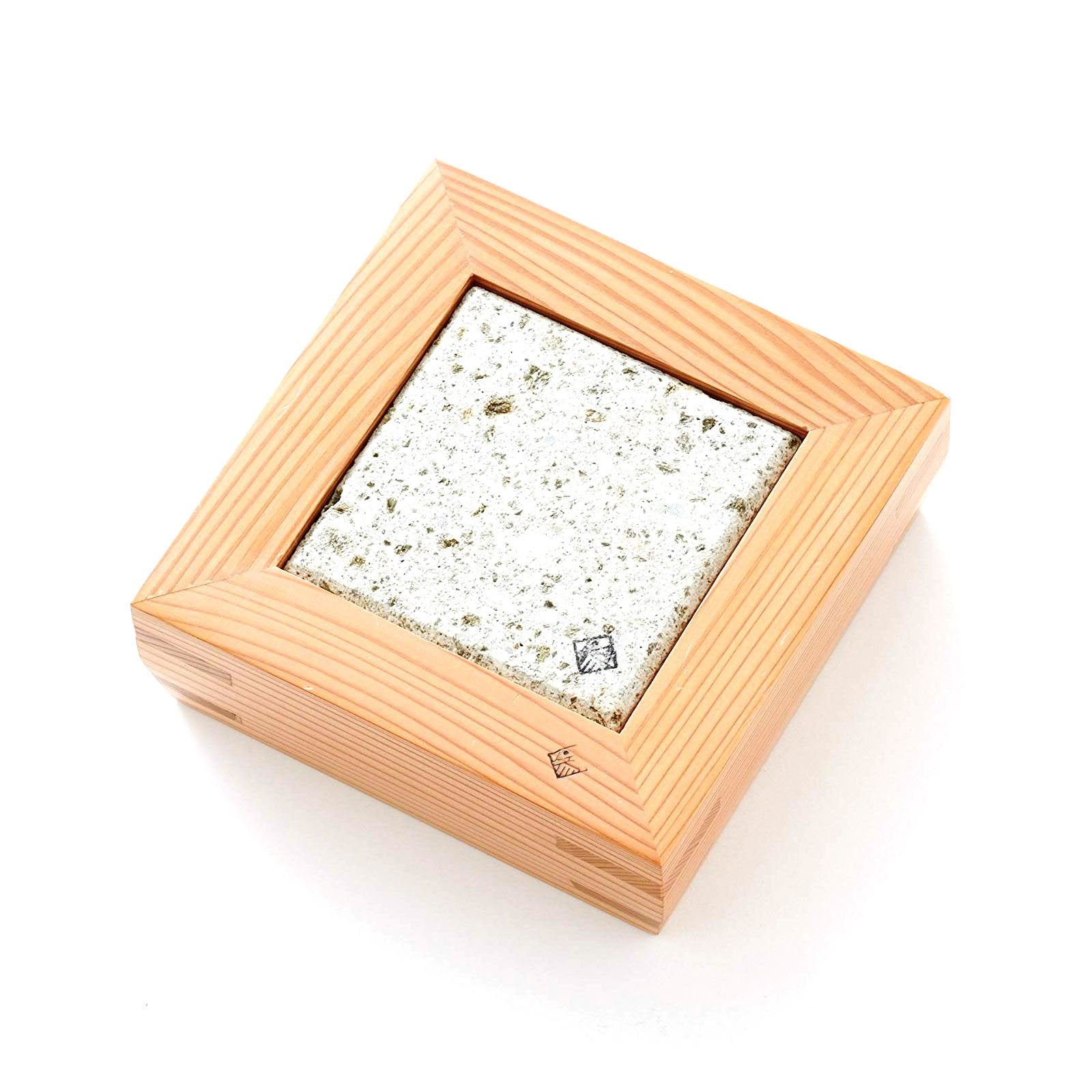 Miranda Style Omoeraku Japanese Cedar Wood Frame Small Oya Stone Plate - Perfect for Sushi, Sashimi & Japanese Tea Ceremony Serving