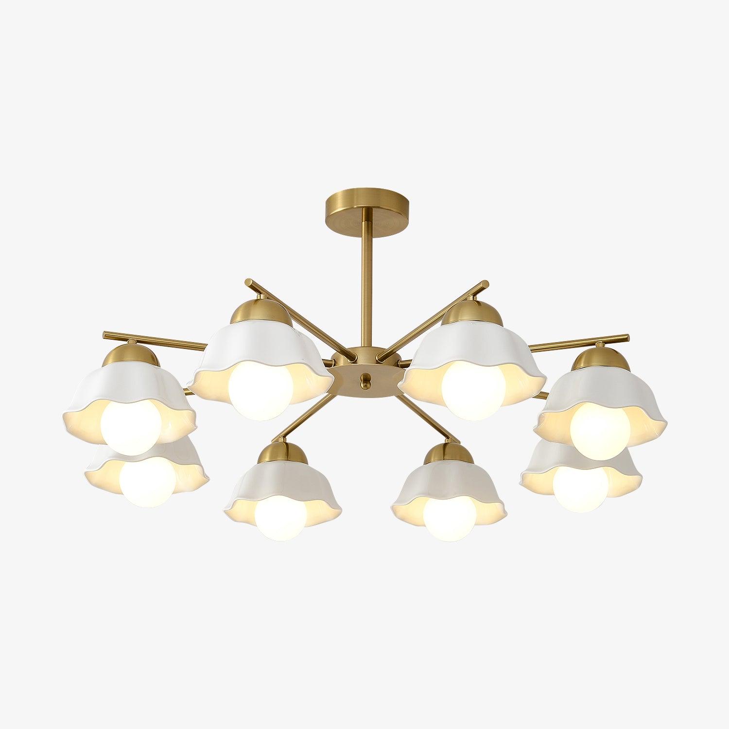 Elegant Floral Chandelier with Crystal Drops - Modern Flower Shade Ceiling Light for Dining Room, Bedroom, or Living Room Decor