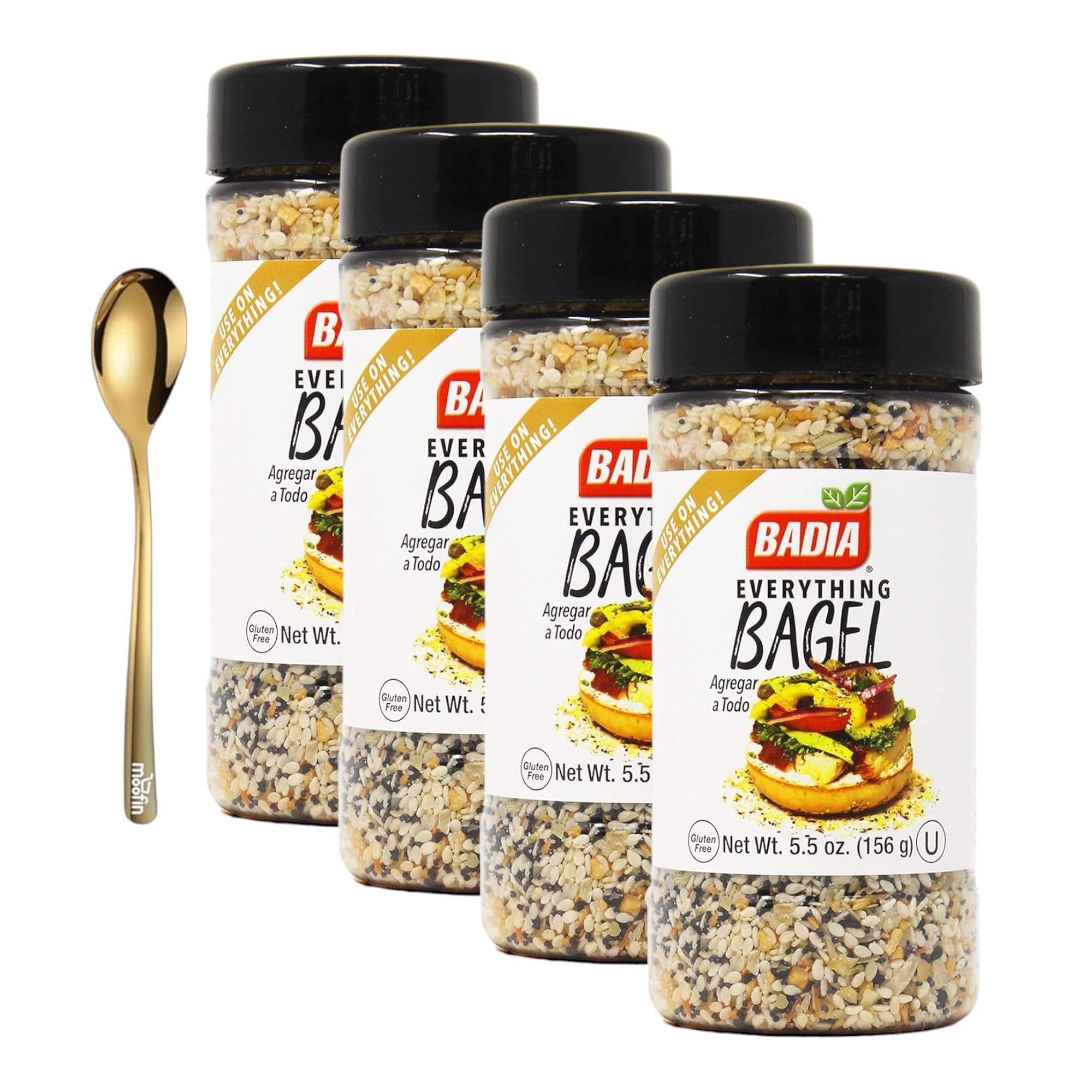 Everything Bagel Seasoning 5.5 oz (Pack of 4) - All-Purpose Natural Spice Blend for Bagels, Bread, Pasta & More | Bold Savory Flavor with Free Golden Spoon | Perfect for Breakfast, Snacks & Cooking at Home