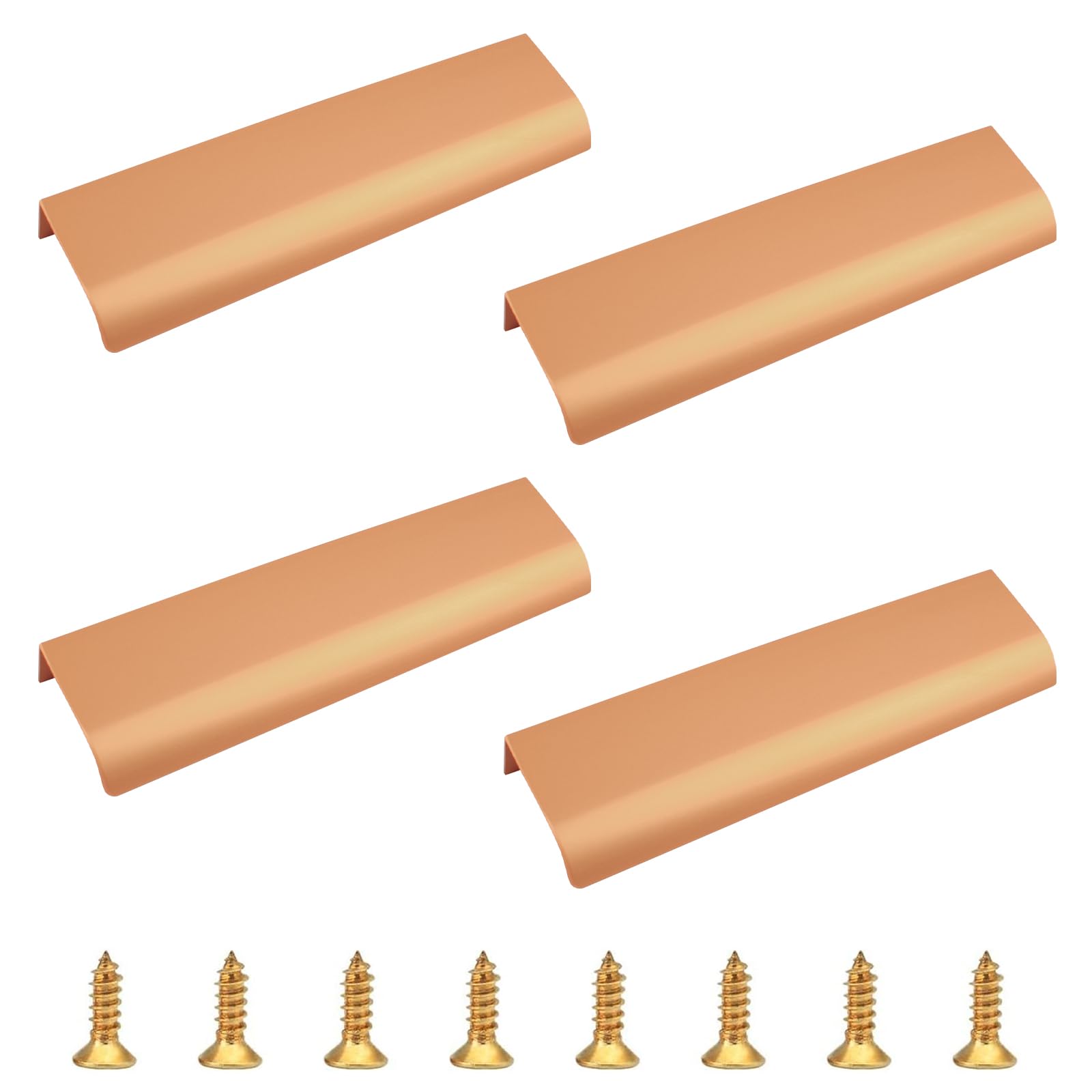 Modern Finger Edge Pull Cabinet Handles - 4 Pack Rose Gold Hidden Drawer Handles for Kitchen & Bathroom (150mm) - Easy Install, Sleek Design for Dressers, Cabinets & Furniture