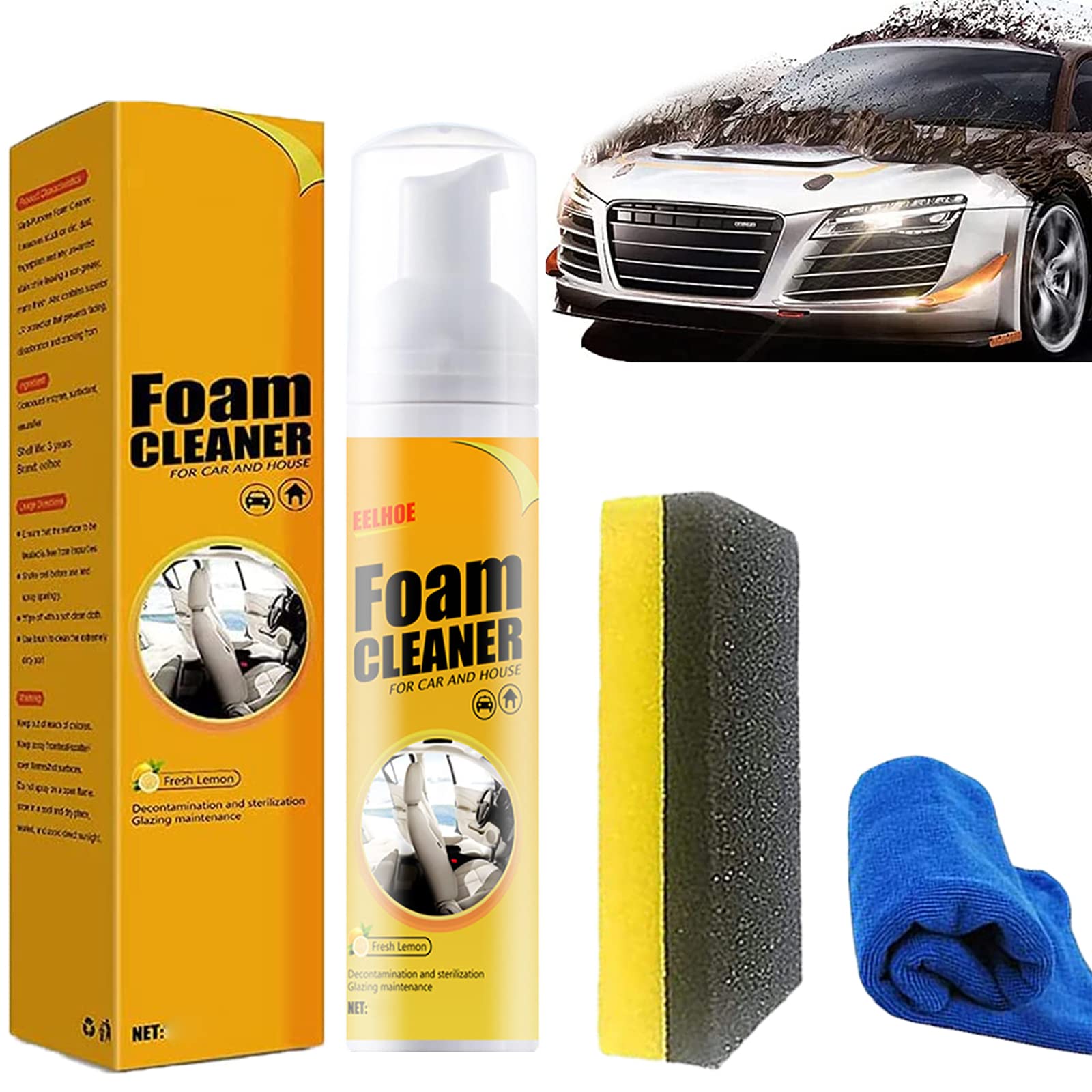 Amplesunshine Powerful Multifunctional Foam Cleaner for Car & Home - Lemon Scented All-Purpose Stain Remover Spray (150ml) - Ideal for Car Interiors, Kitchen Surfaces & Household Cleaning