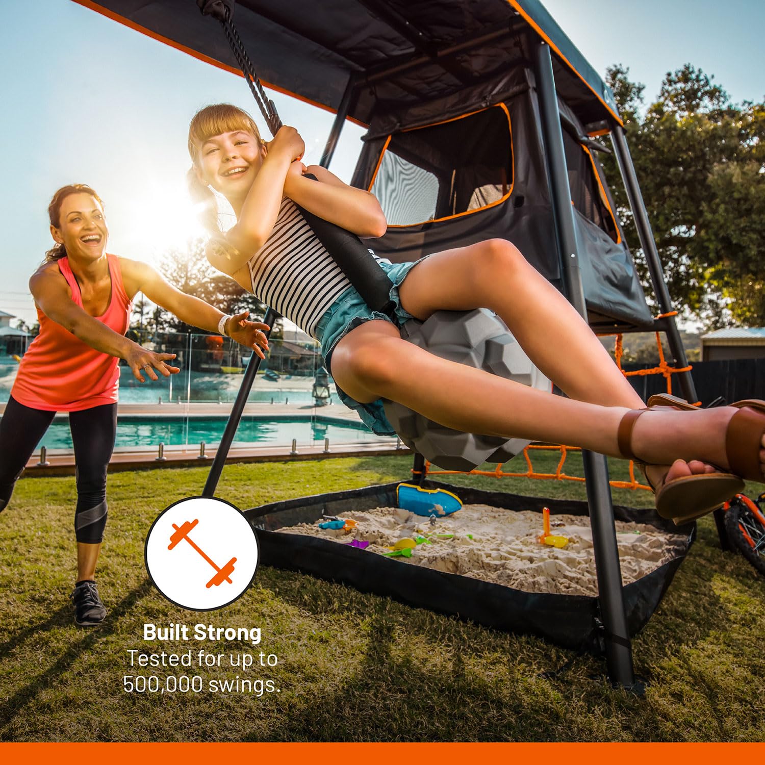 360 Pro Max C2-2 Bay Heavy Duty Metal Swing Set with Spinning Seat & Traditional Swing - Outdoor Backyard Playground Equipment for Kids & Adults | Compatible with VULY Monkey Bars | Perfect for Family Fun, Birthday Parties & Backyard Entertainment