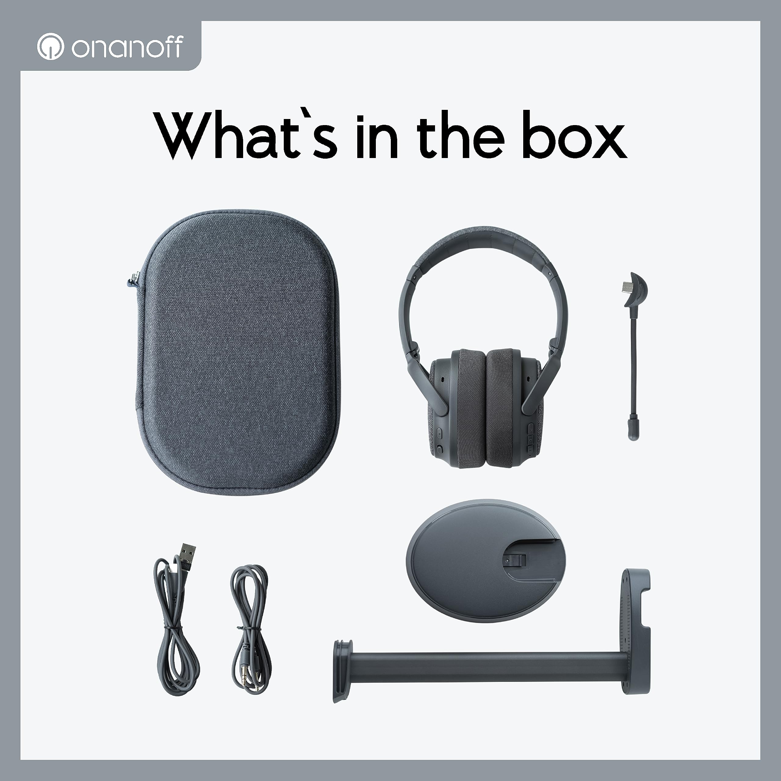 ONANOFF Fokus+ Hybrid ANC Noise Cancelling Bluetooth Headphones - 50H Playtime, Wireless Charging Stand, Detachable Boom Mic - Perfect for Home Office, Work & Travel (Midnight Blue) | Premium Sound for Conference Calls, Music & Entertainment
